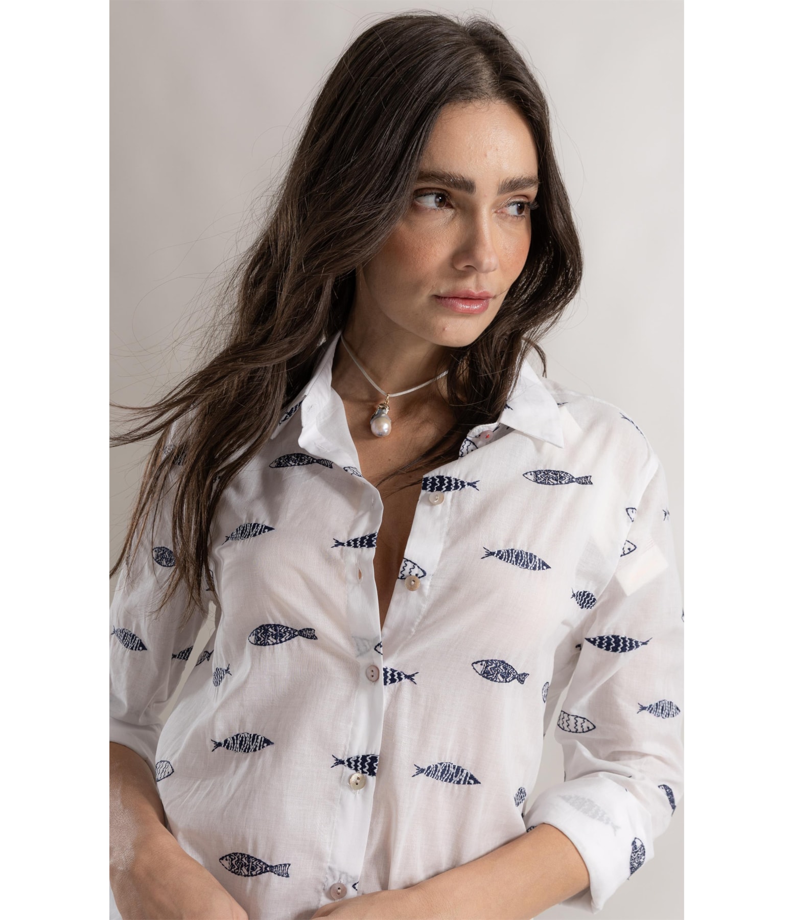 Camisa Alina Sardines Bicolor Off White