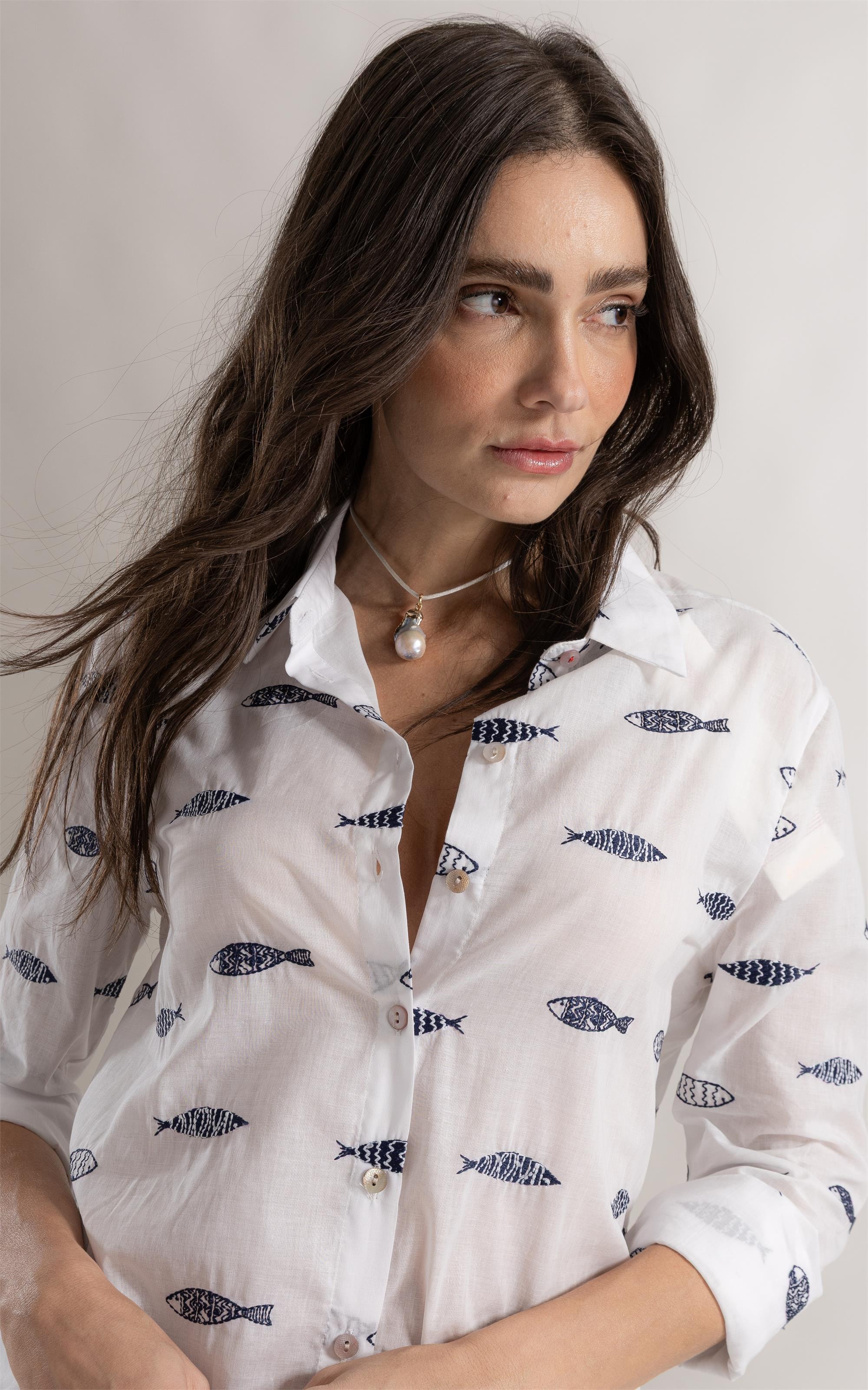 Camisa Alina Sardines Bicolor Off White