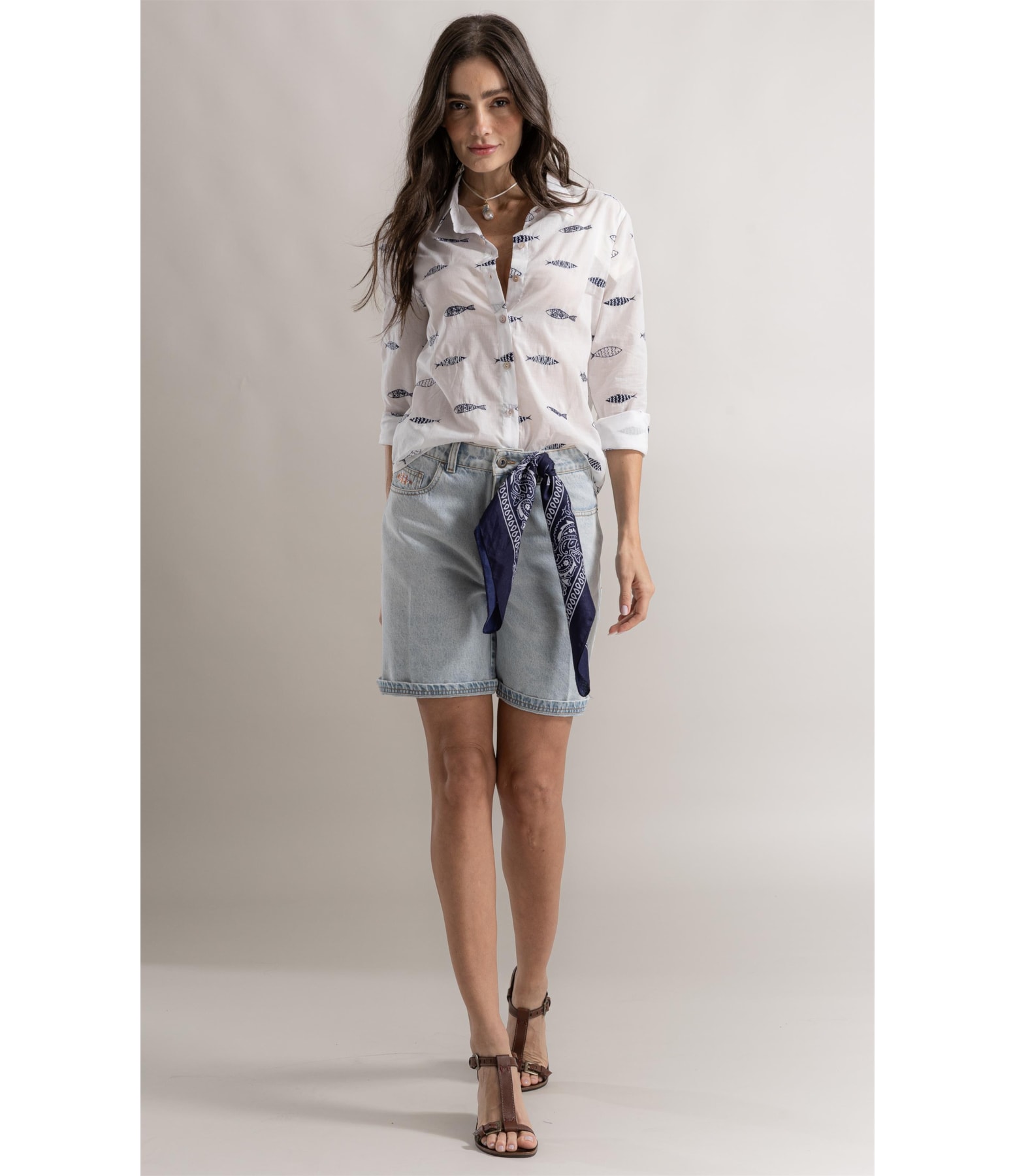 Camisa Alina Sardines Bicolor Off White
