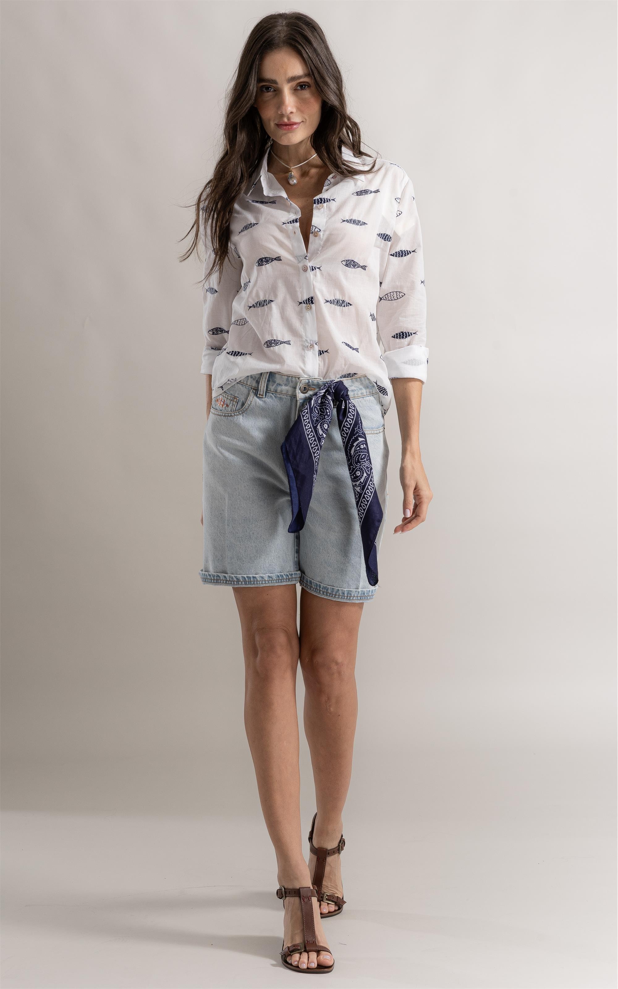 Camisa Alina Sardines Bicolor Off White