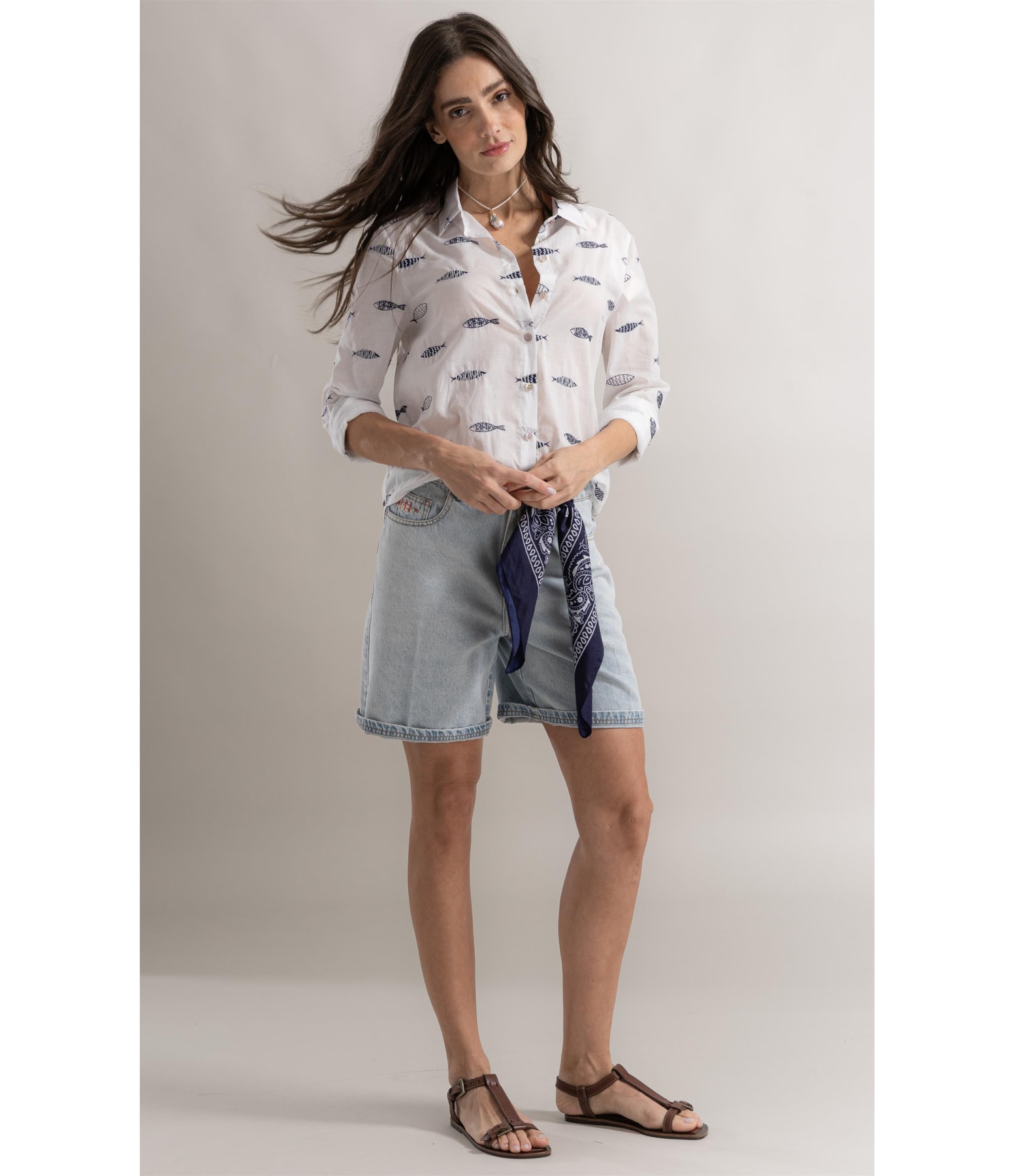 Camisa Alina Sardines Bicolor Off White