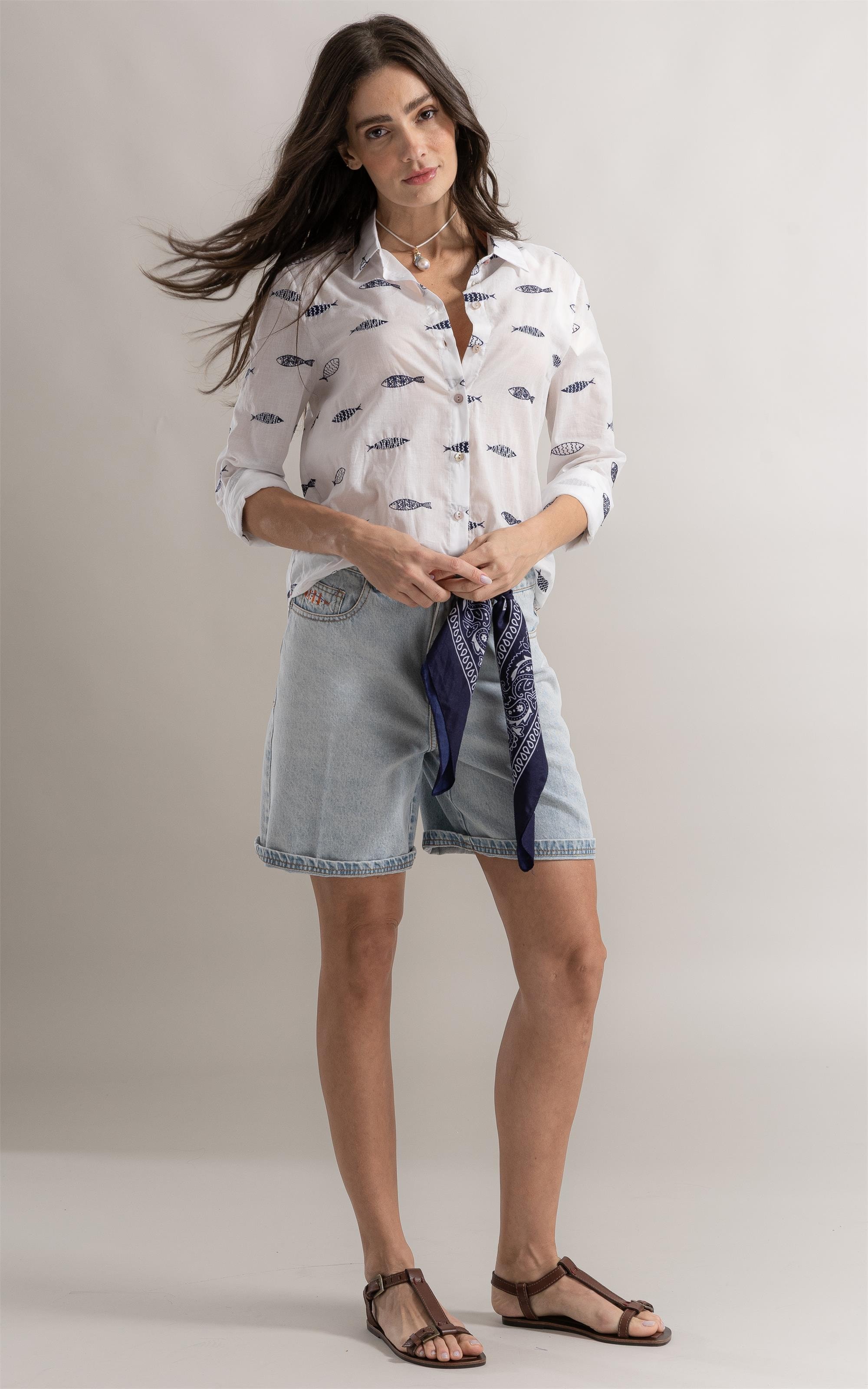 Camisa Alina Sardines Bicolor Off White