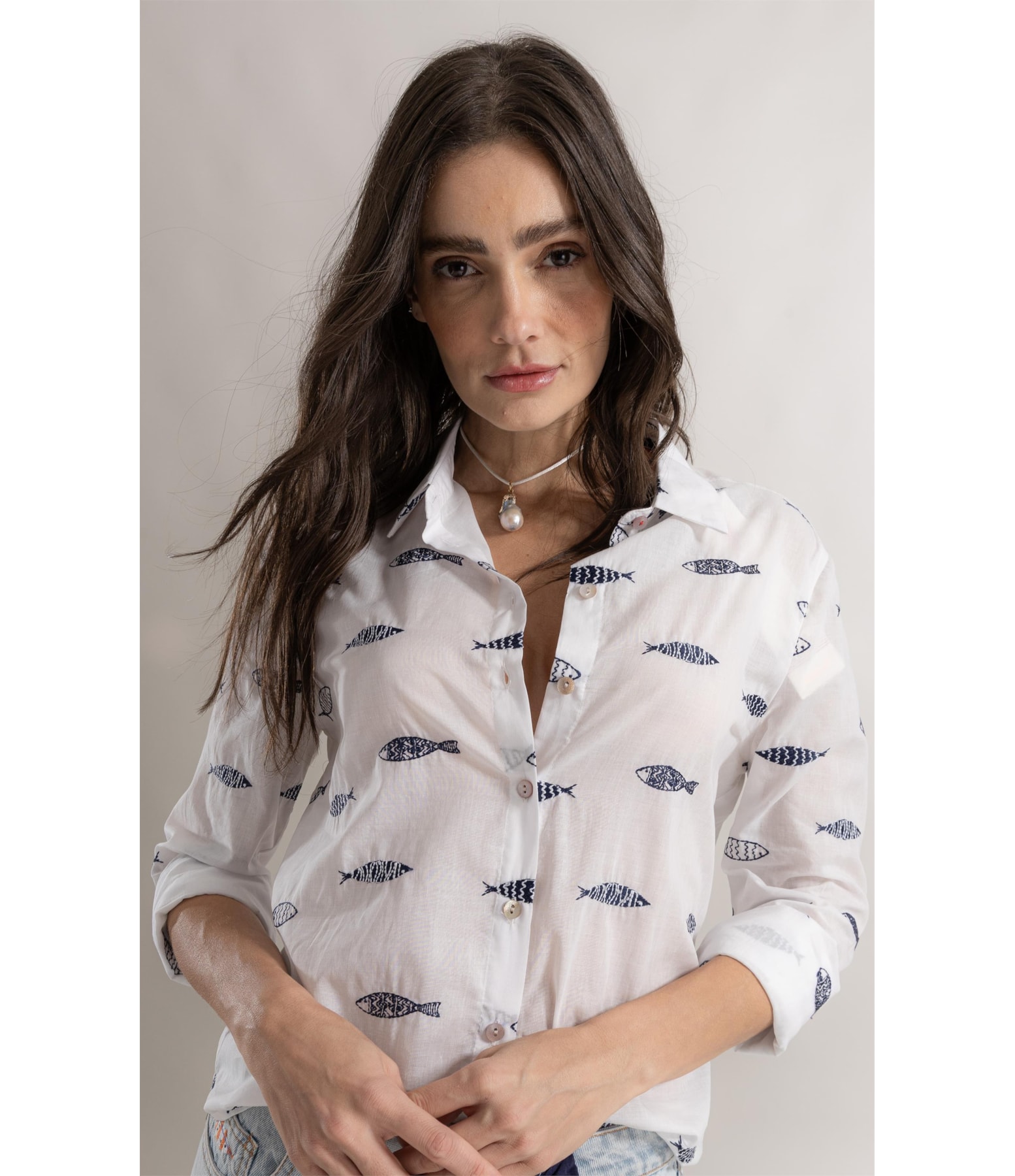 Camisa Alina Sardines Bicolor Off White