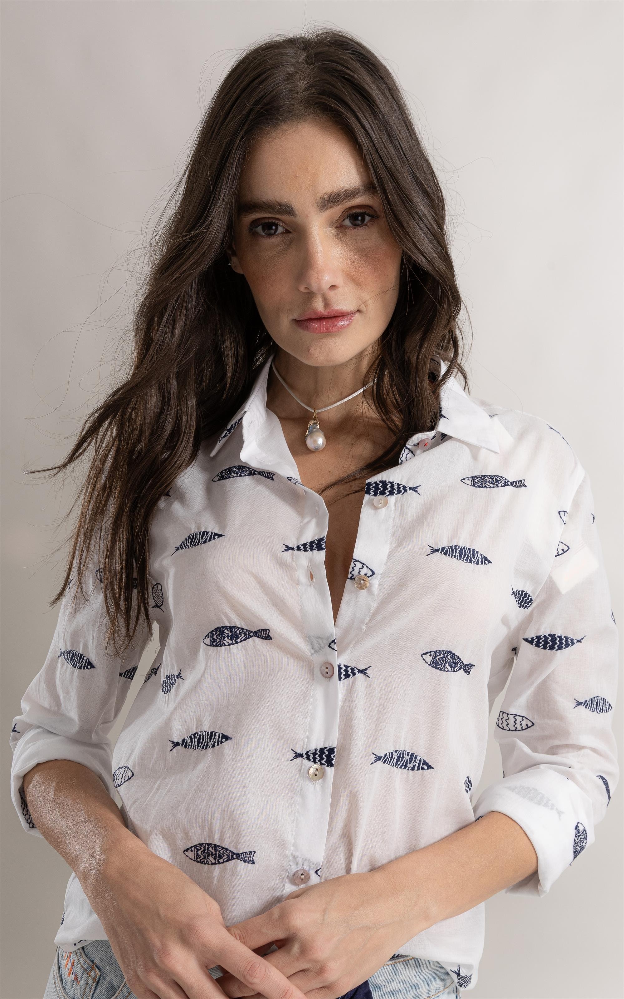 Camisa Alina Sardines Bicolor Off White