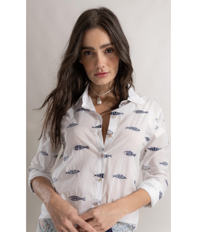 Camisa Alina Sardines Bicolor Off White