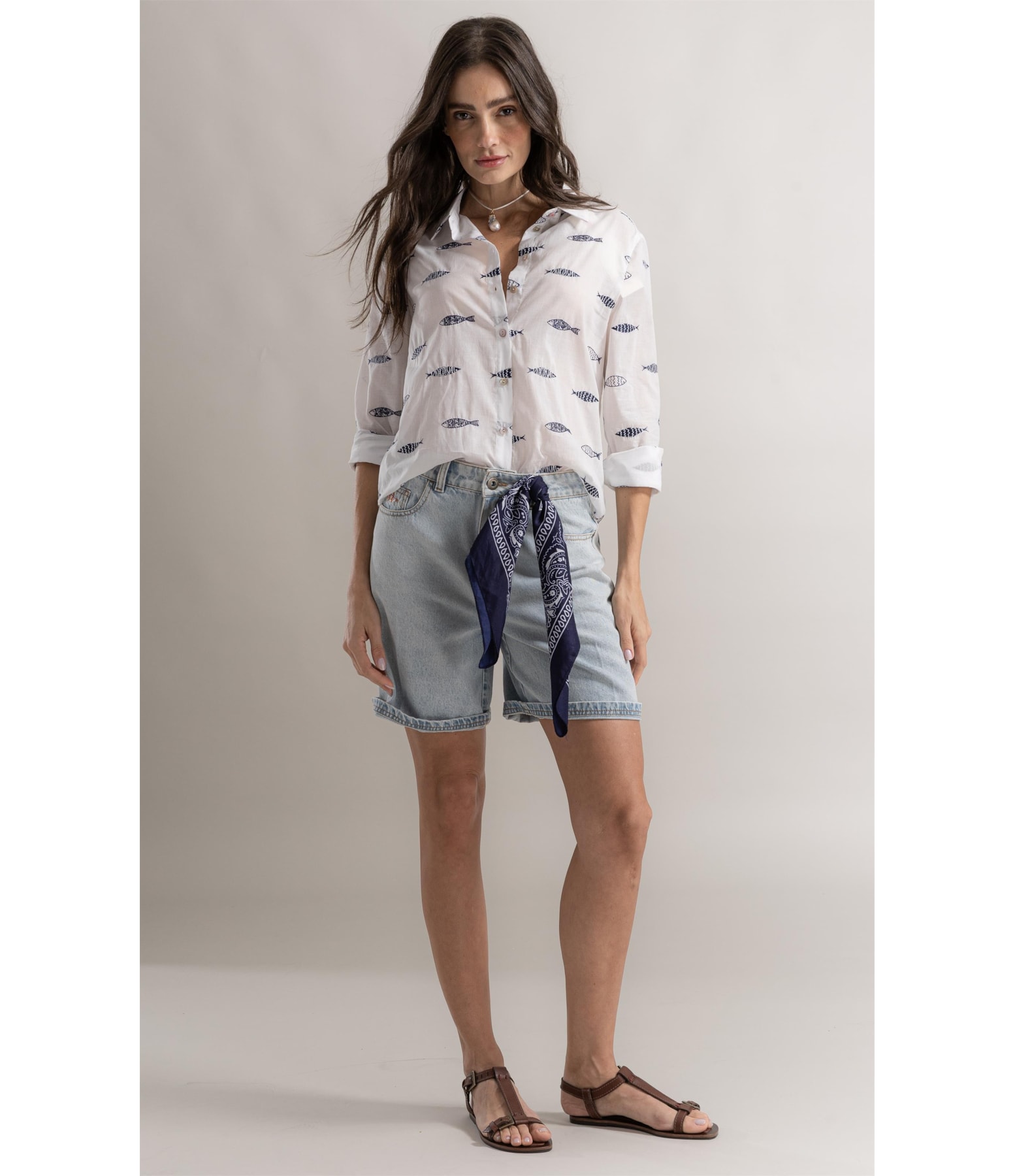 Camisa Alina Sardines Bicolor Off White