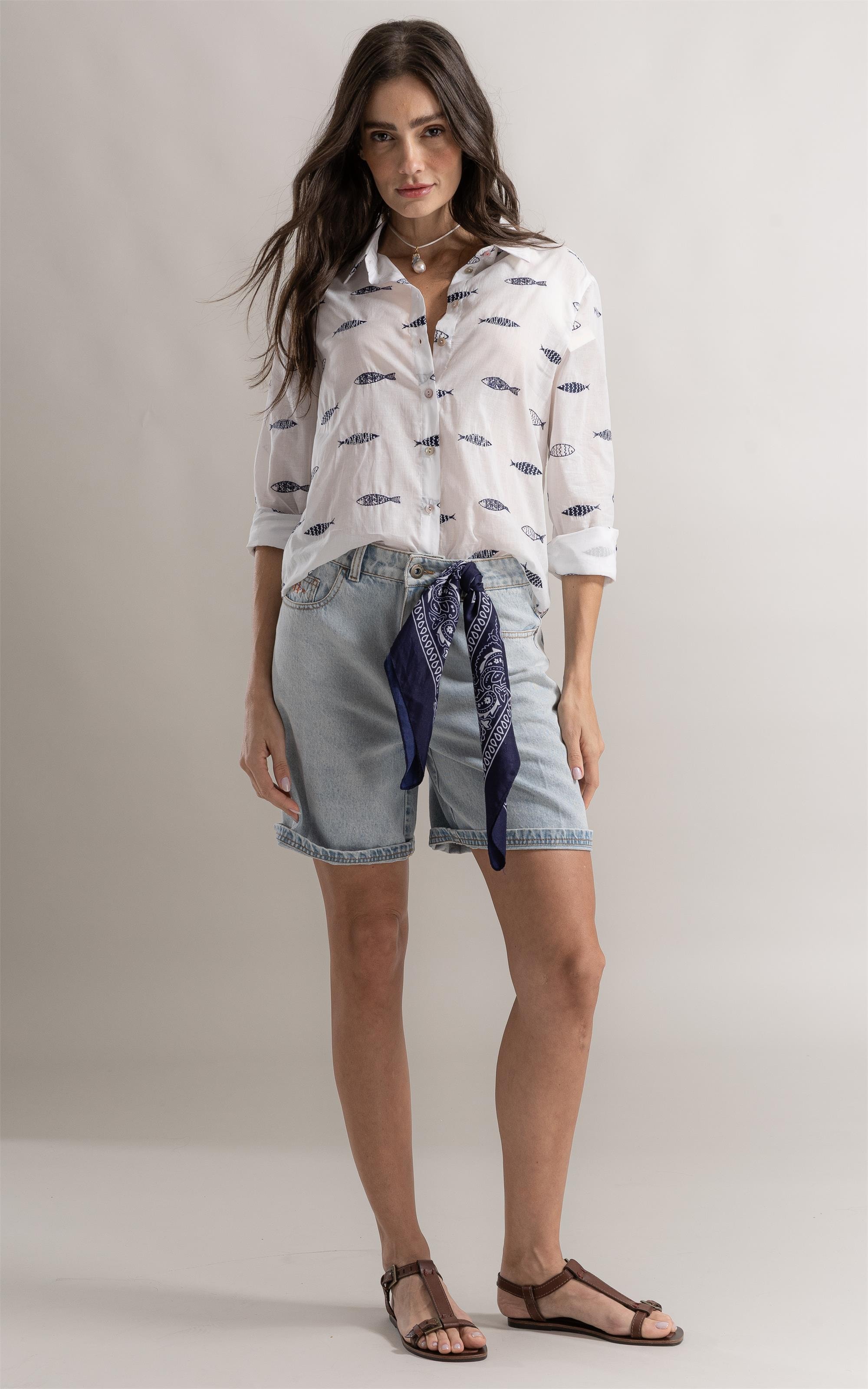 Camisa Alina Sardines Bicolor Off White