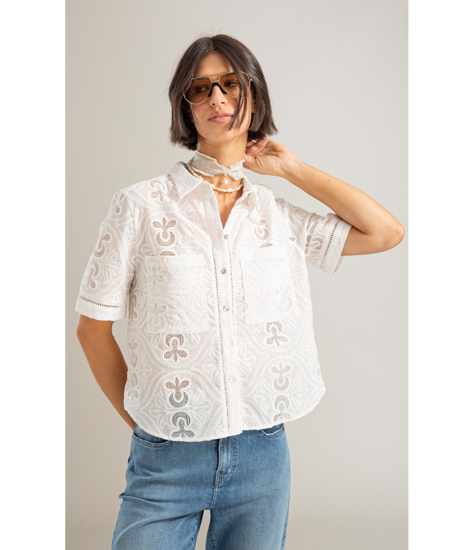 Camisa Amora Laise Algodao Off White