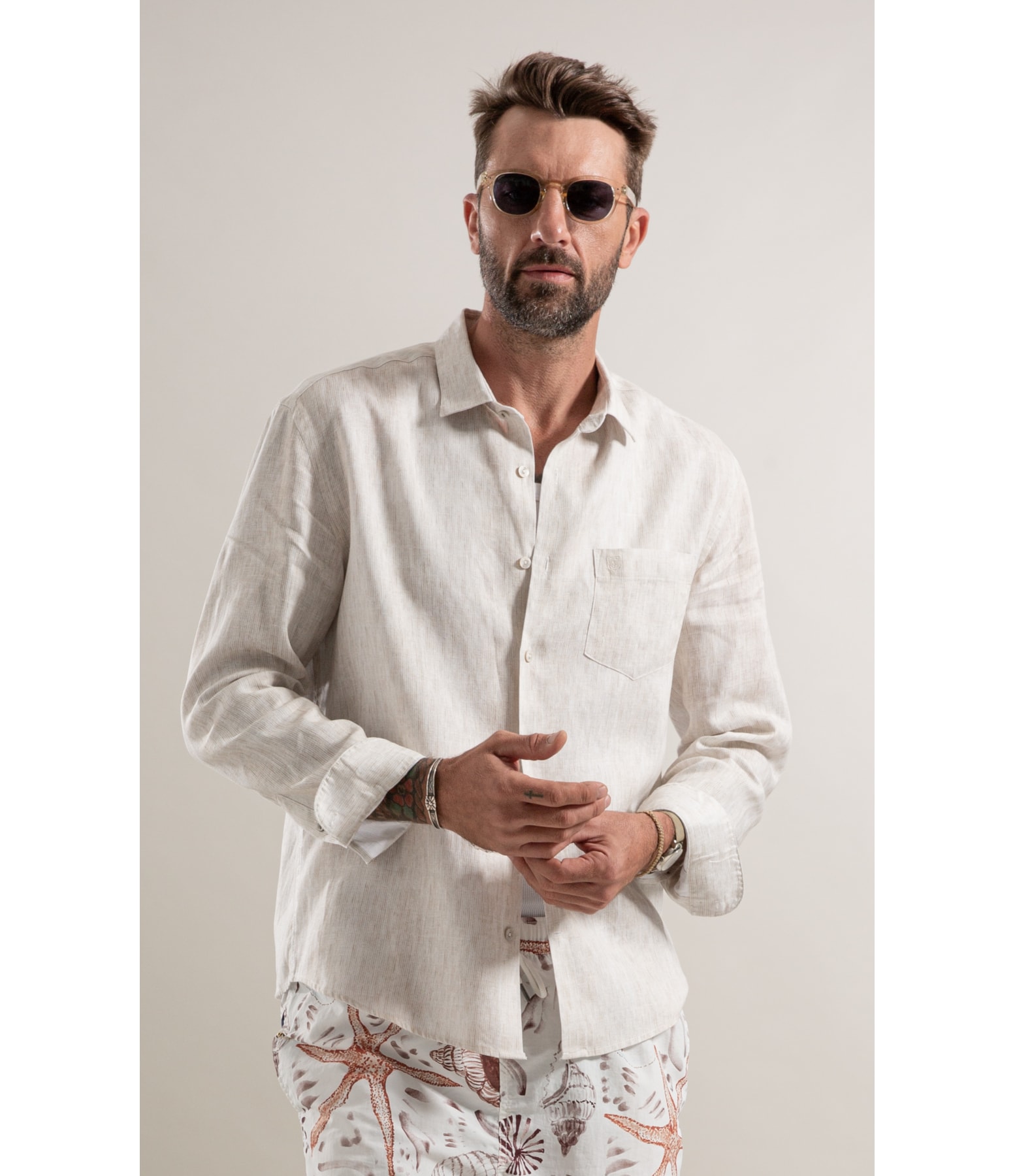 Camisa Bordada Linho Natural