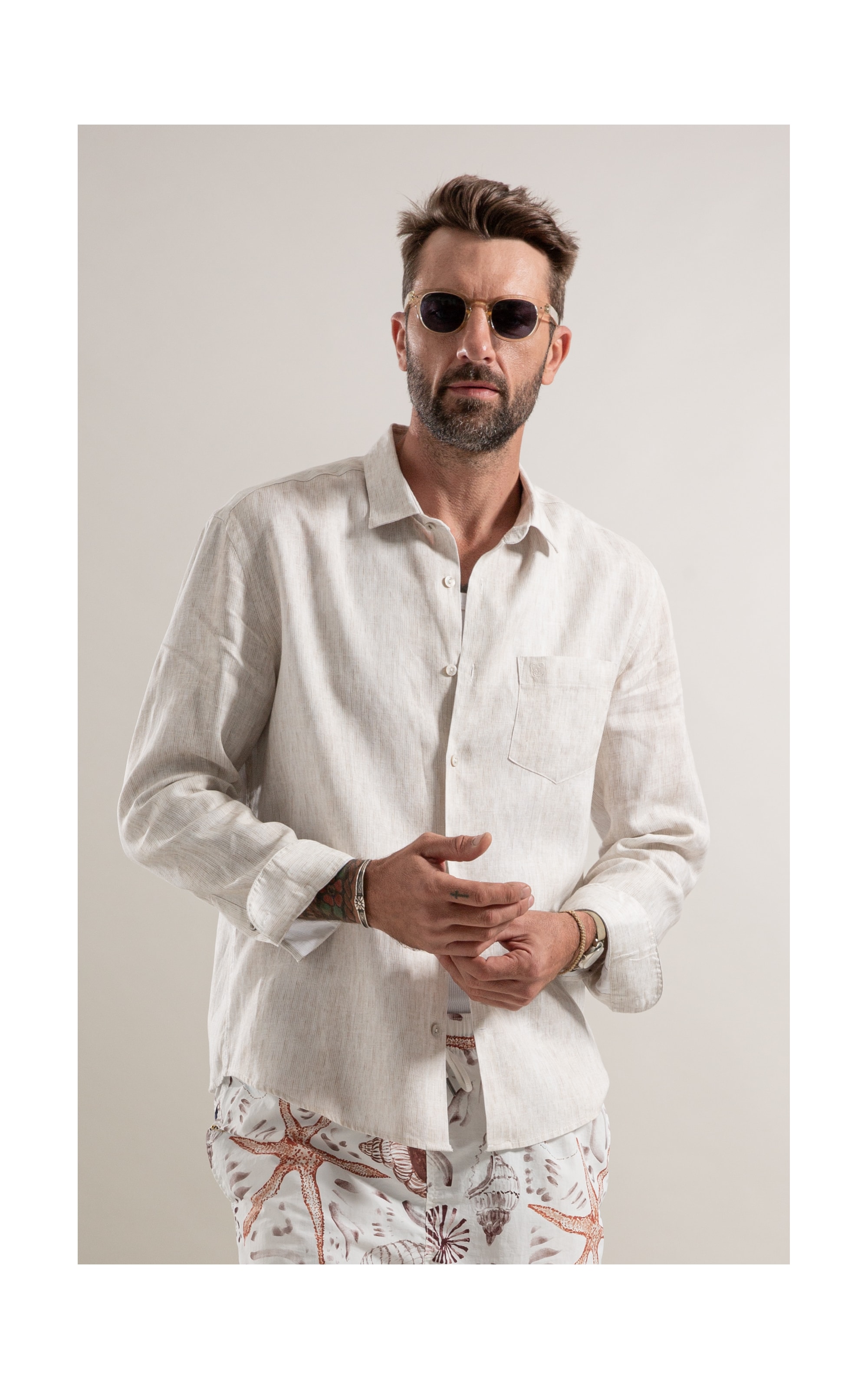 Camisa Bordada Linho Natural