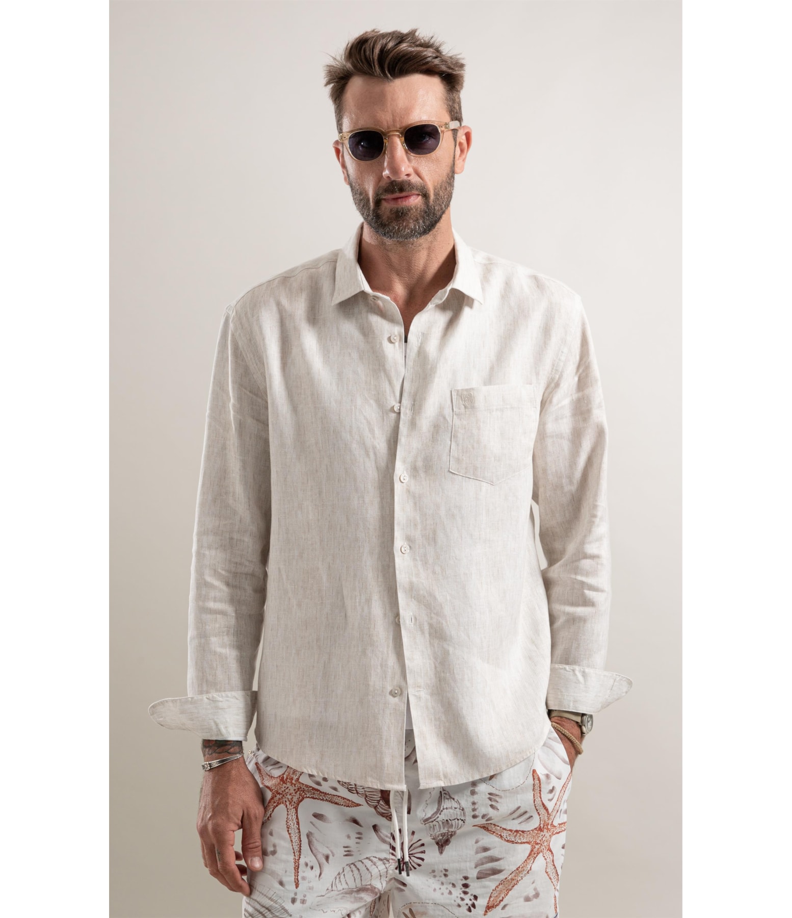 Camisa Bordada Linho Natural