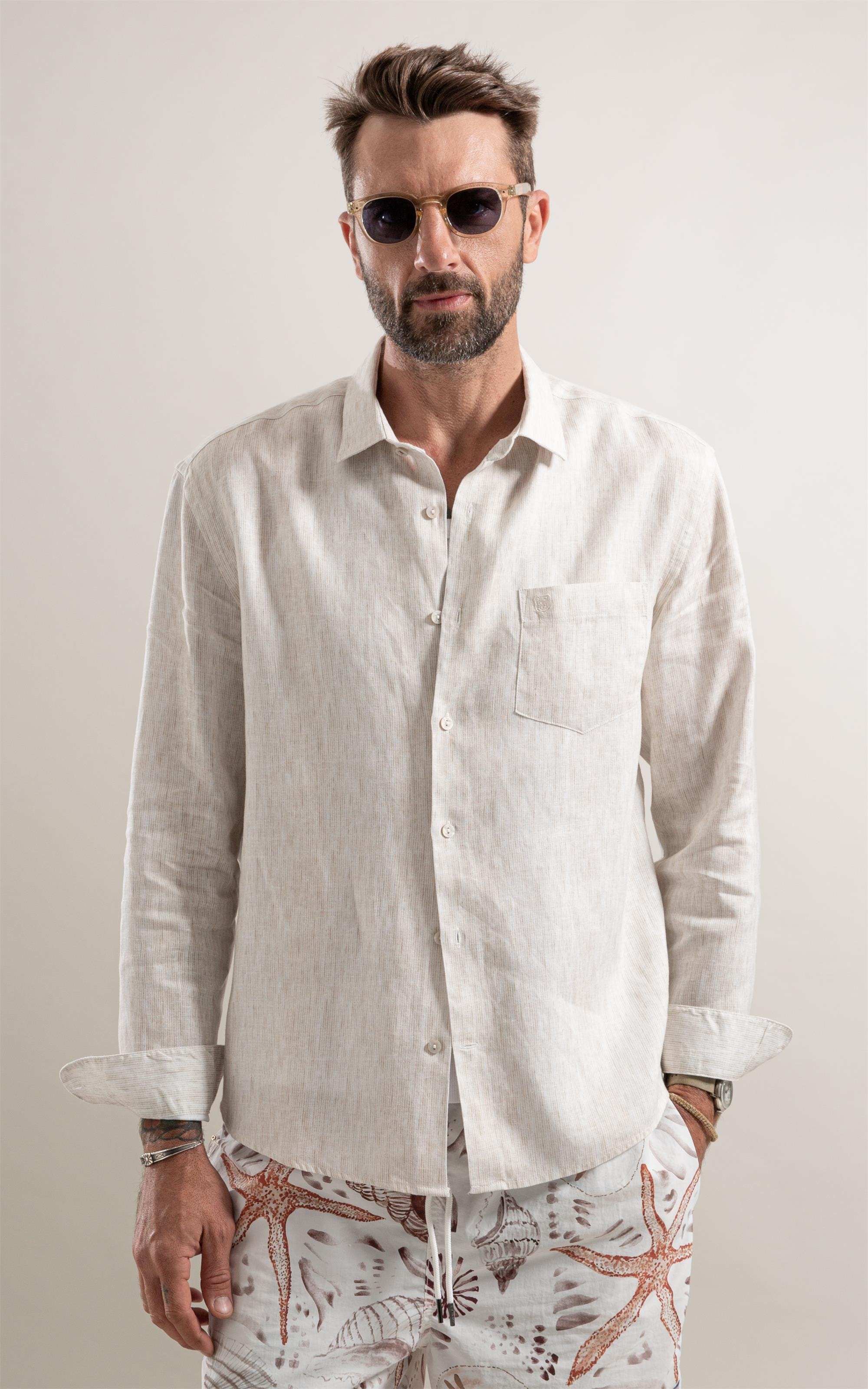Camisa Bordada Linho Natural