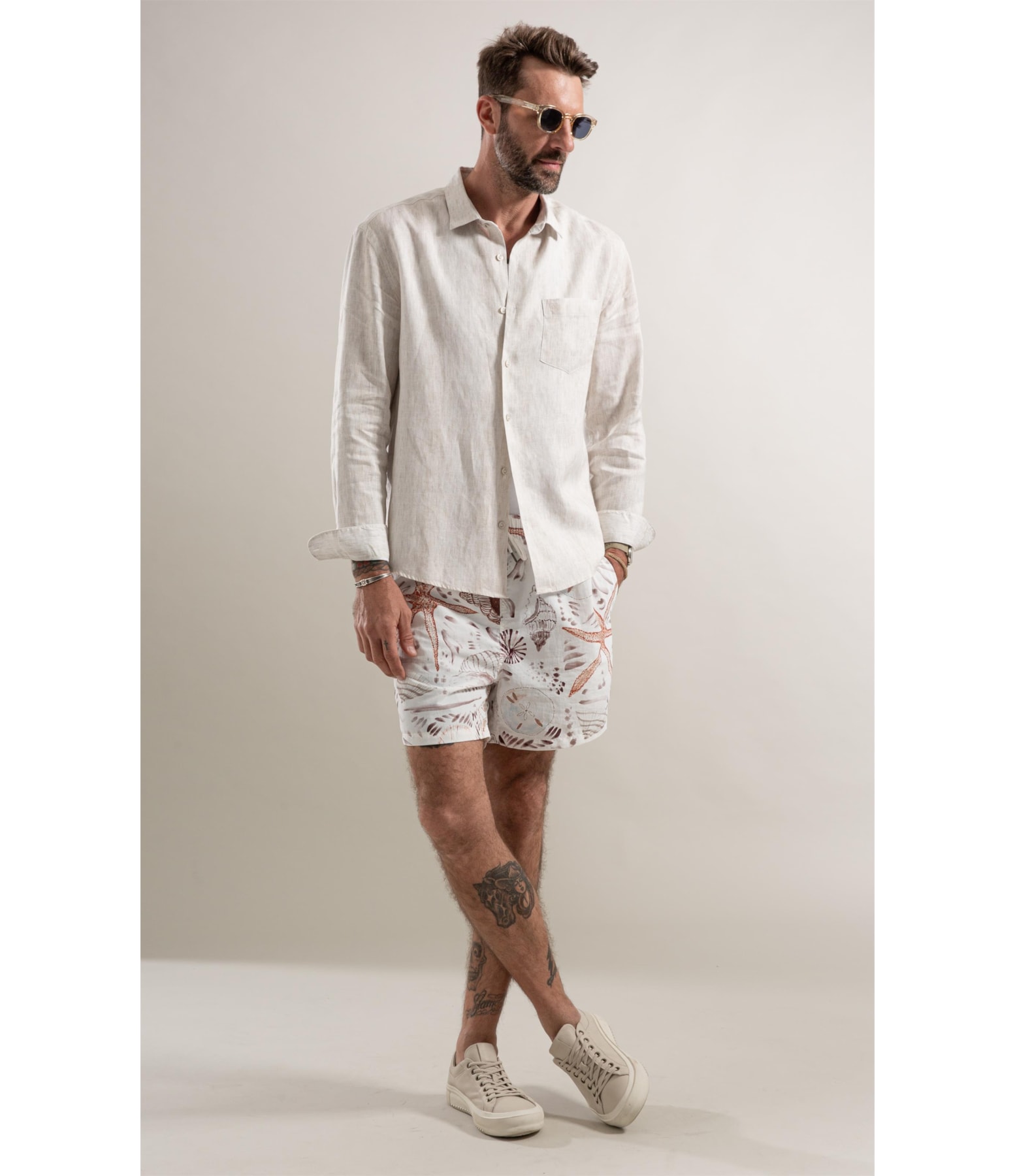 Camisa Bordada Linho Natural