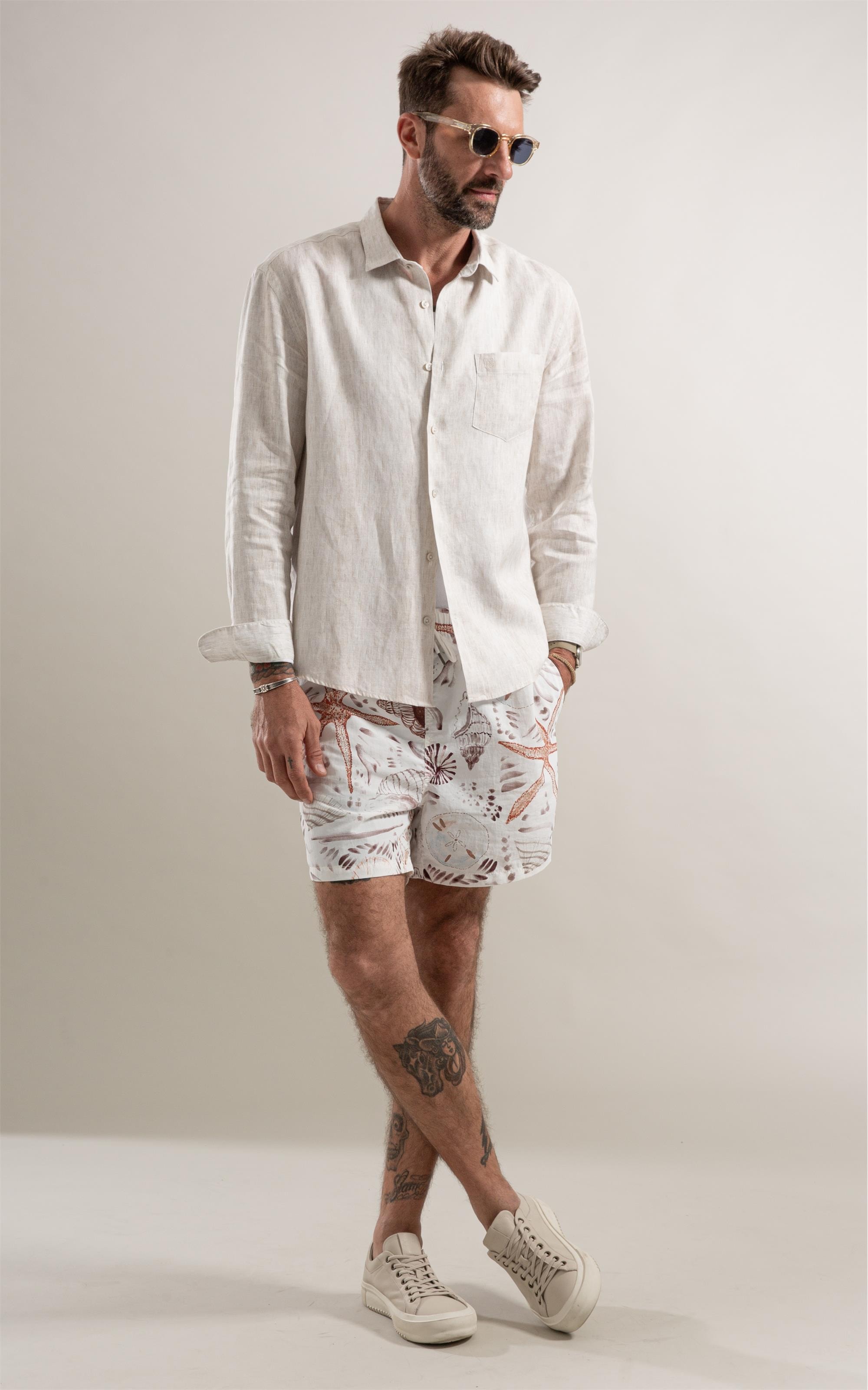 Camisa Bordada Linho Natural