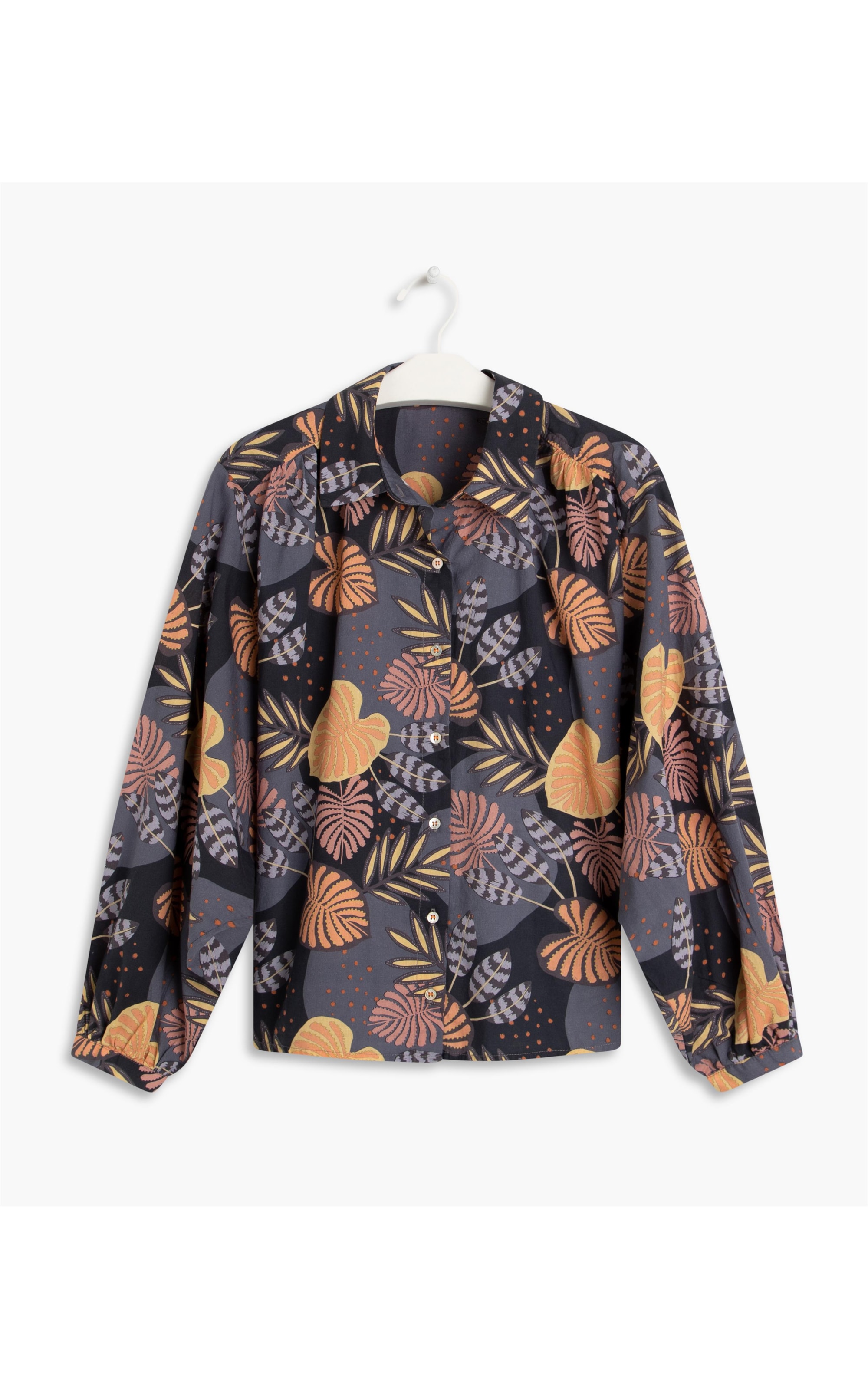Camisa Bossa Winter Leaves Voil Algodão Dark Navy