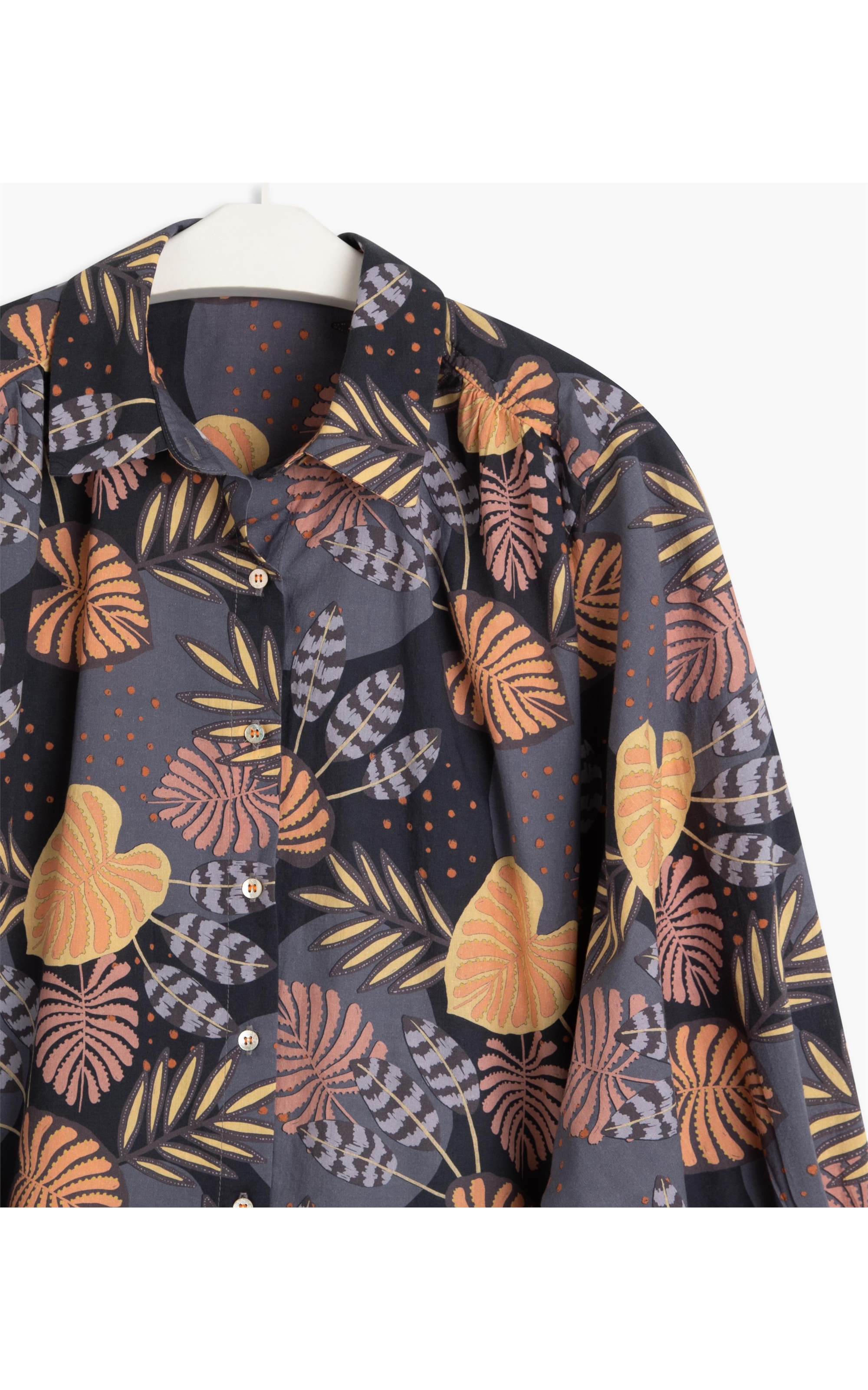 Camisa Bossa Winter Leaves Voil Algodão Dark Navy