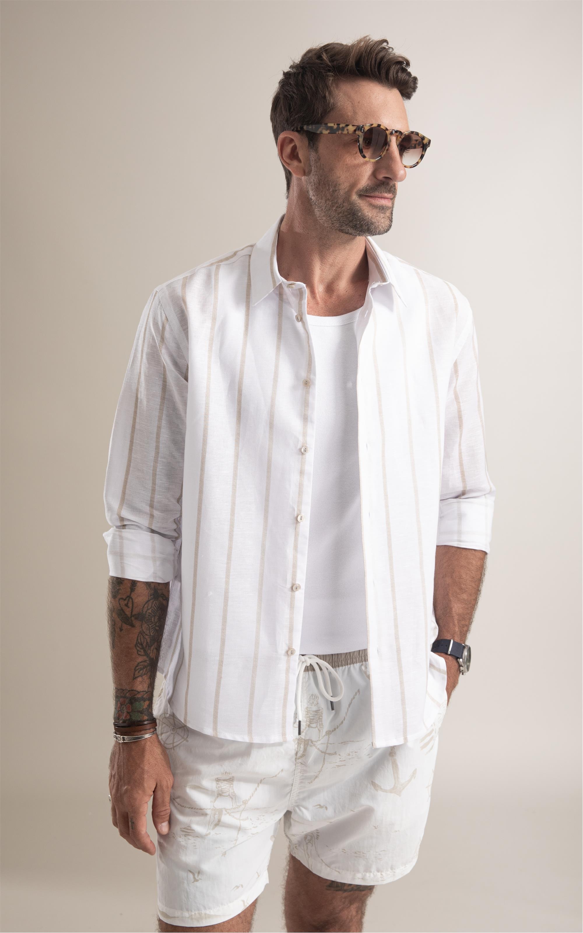 Camisa Cannes Linho Caqui