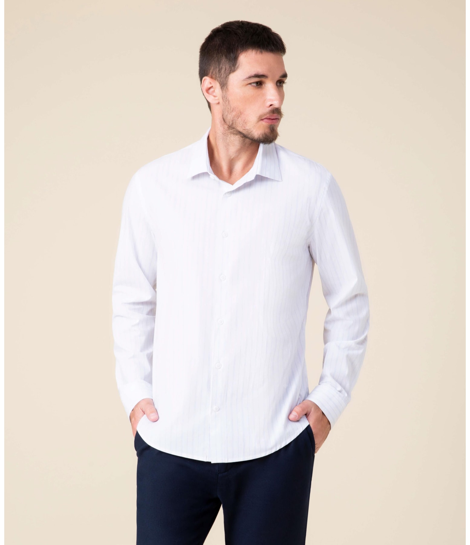 Camisa Cauã Traveller Ft Listrado Ml Azul Claro