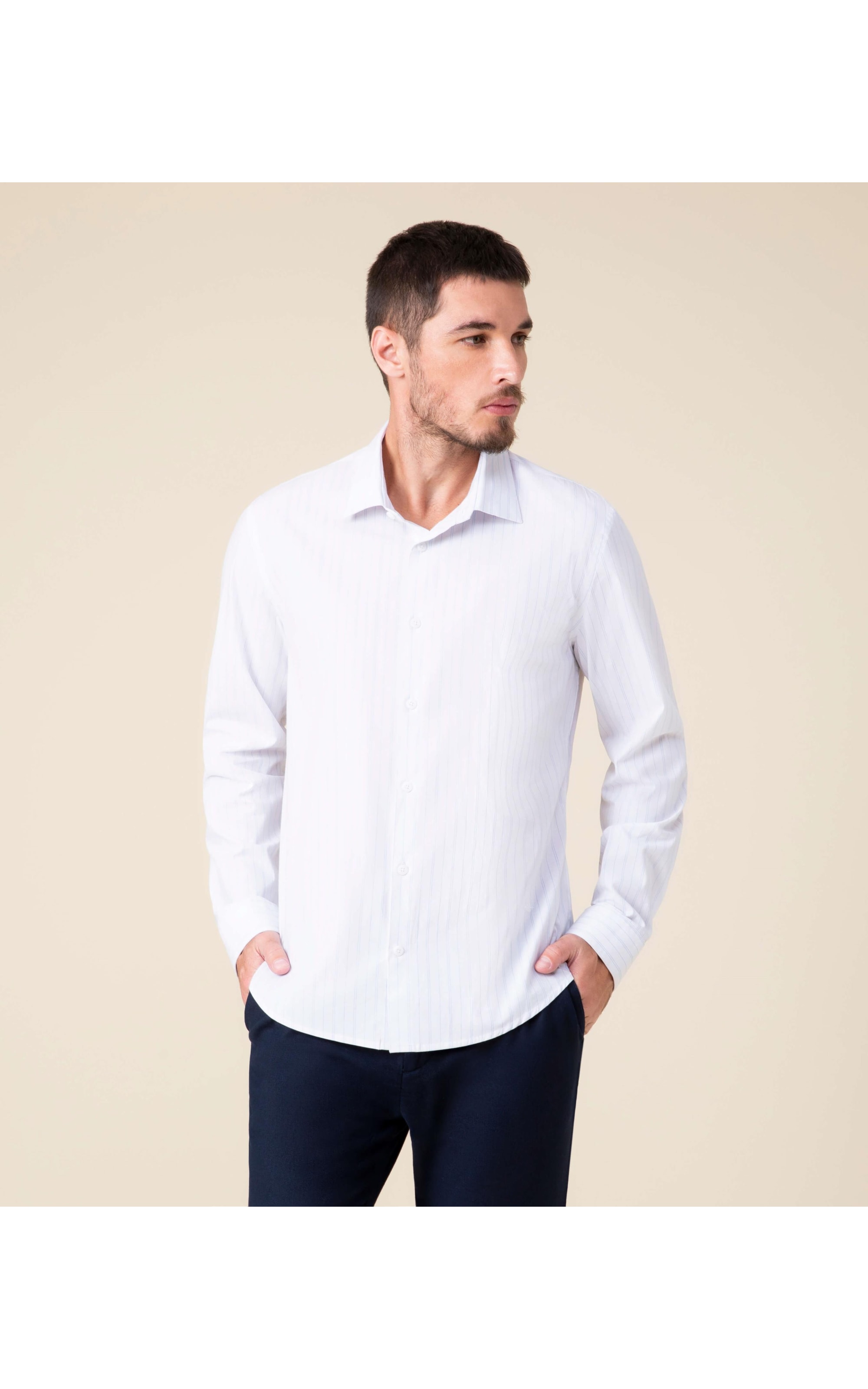 Camisa Cauã Traveller Ft Listrado Ml Azul Claro