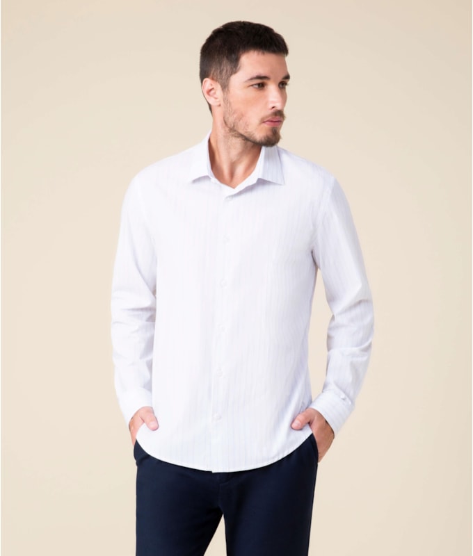 Camisa Cauã Traveller Ft Listrado Ml Azul Claro