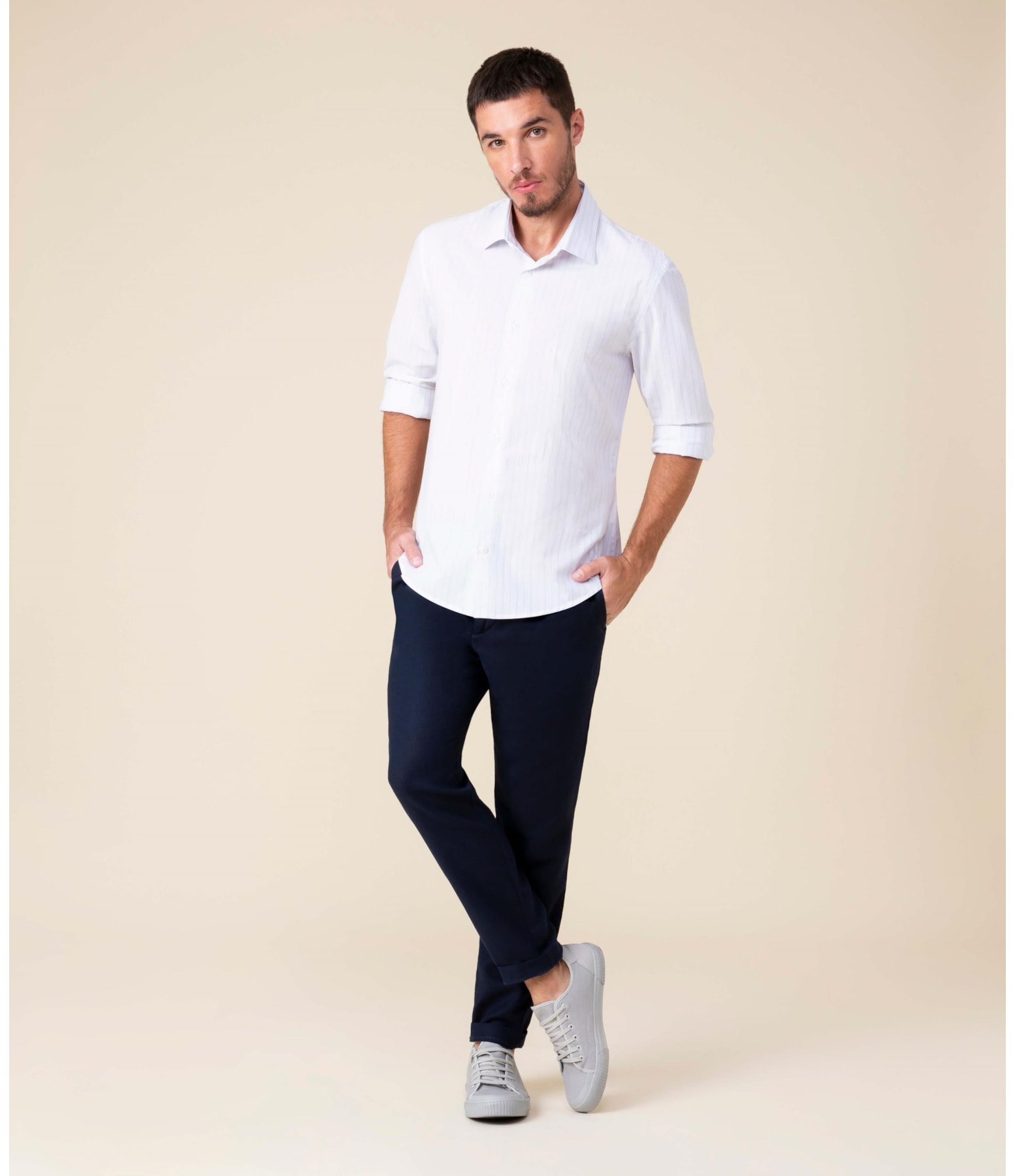 Camisa Cauã Traveller Ft Listrado Ml Azul Claro