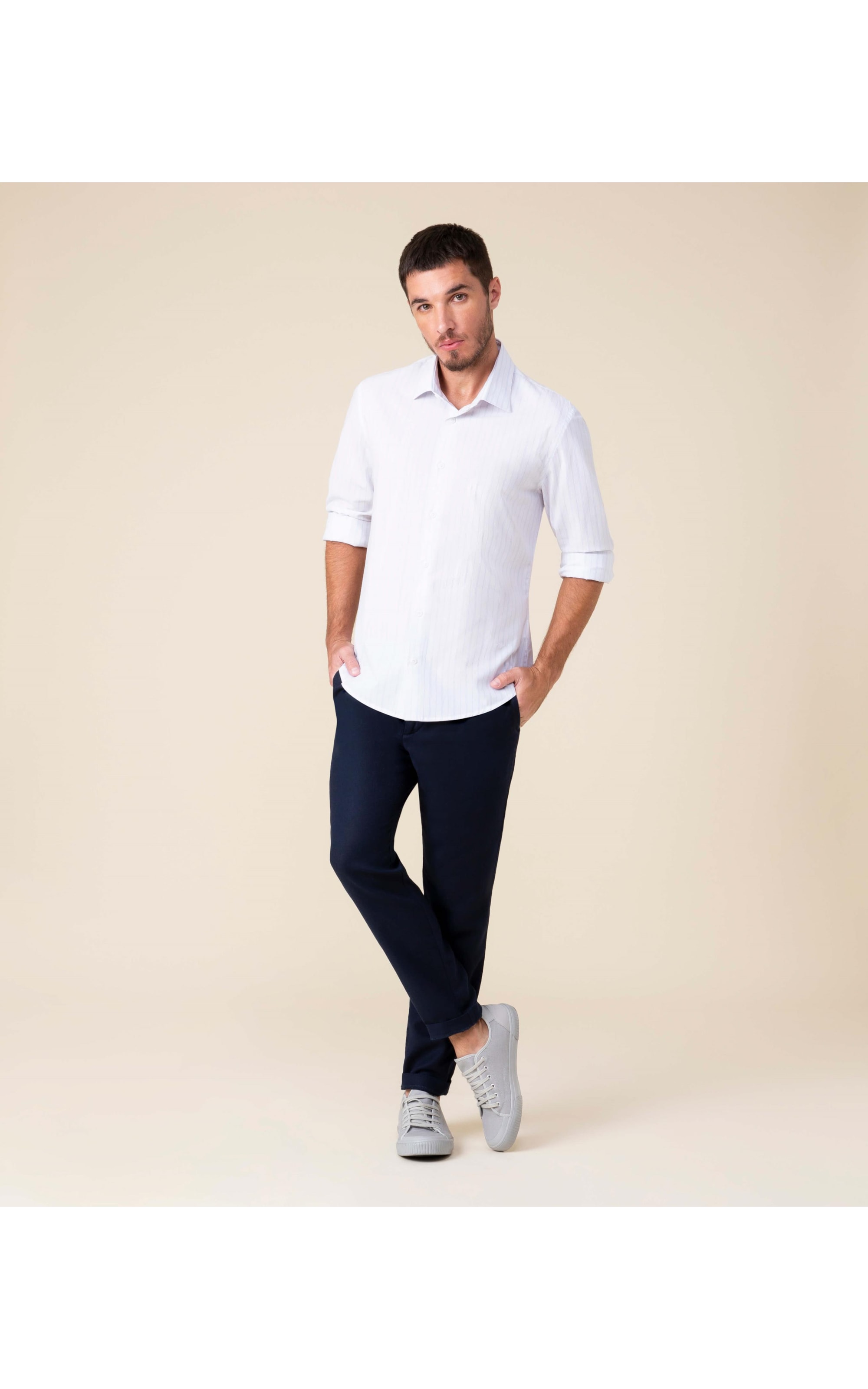 Camisa Cauã Traveller Ft Listrado Ml Azul Claro