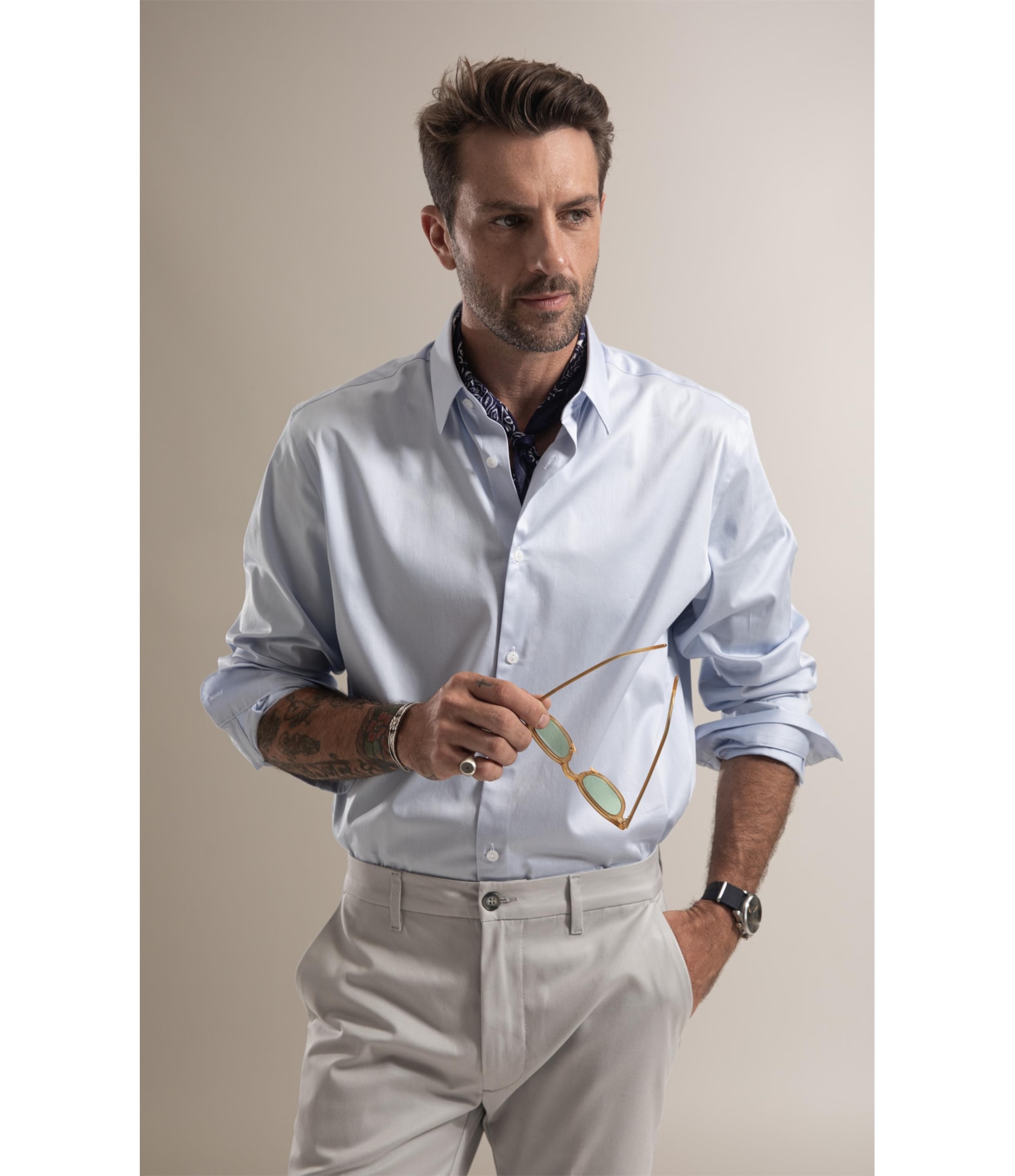 Camisa Cetim Lycra Azul Claro