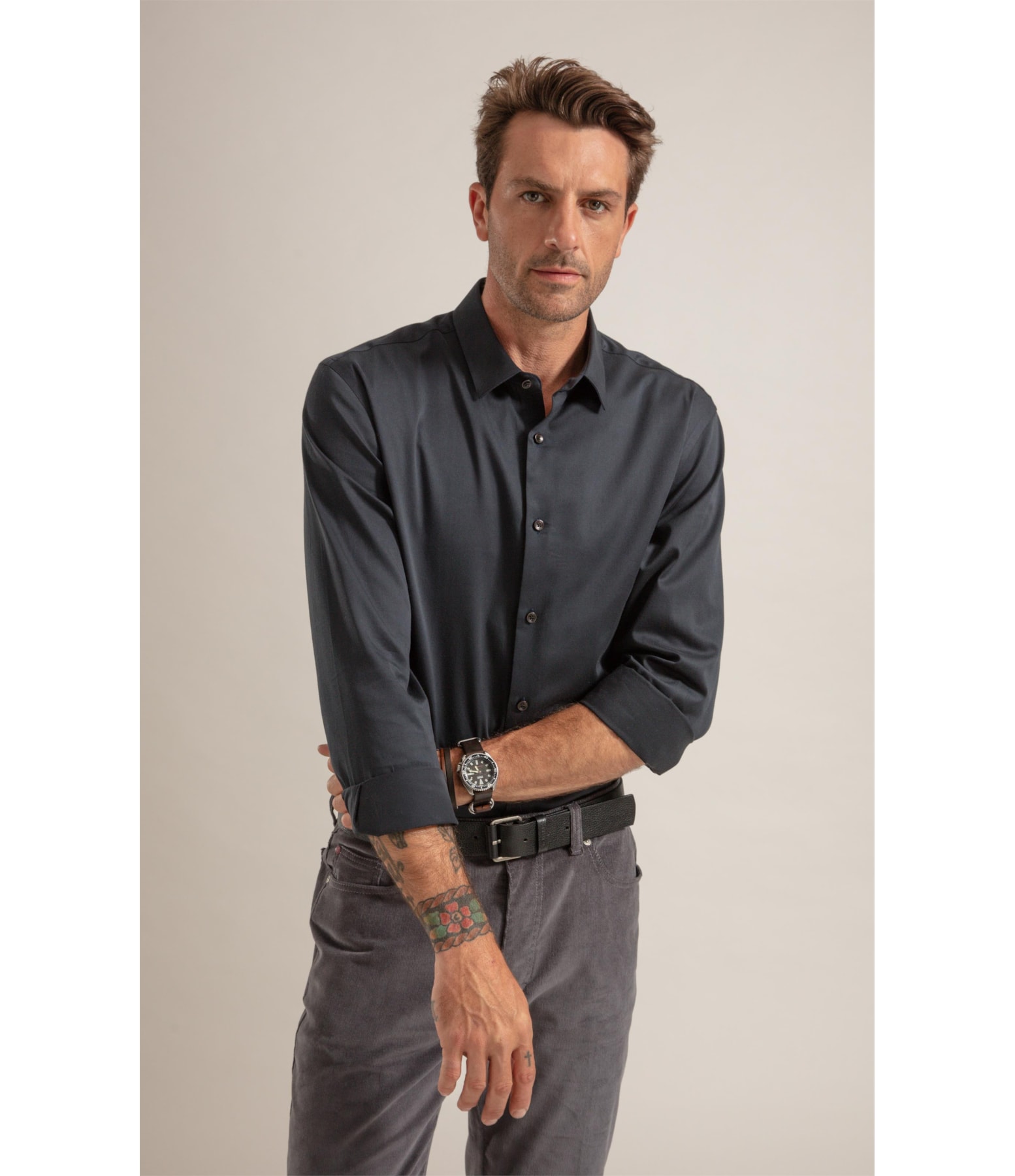 Camisa Cetim Lycra  Dark Navy