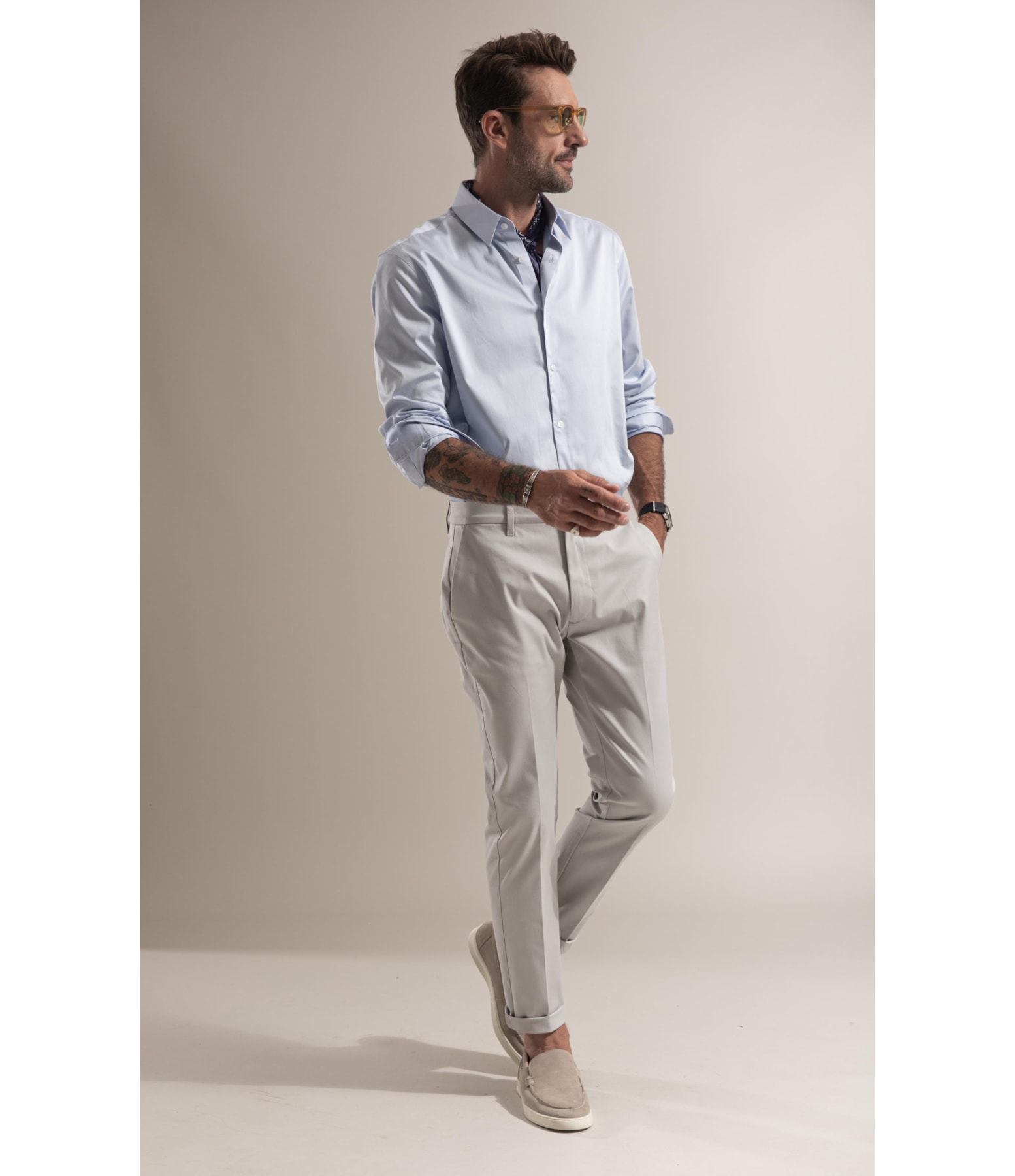 Camisa Cetim Lycra Ml Azul Claro