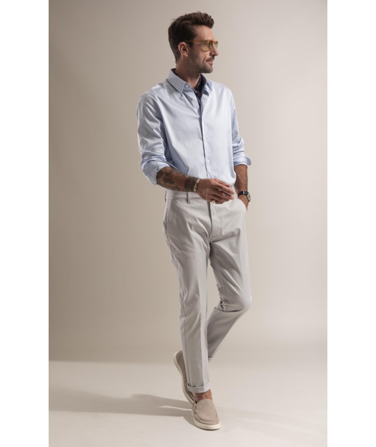 Camisa Cetim Lycra Ml Azul Claro