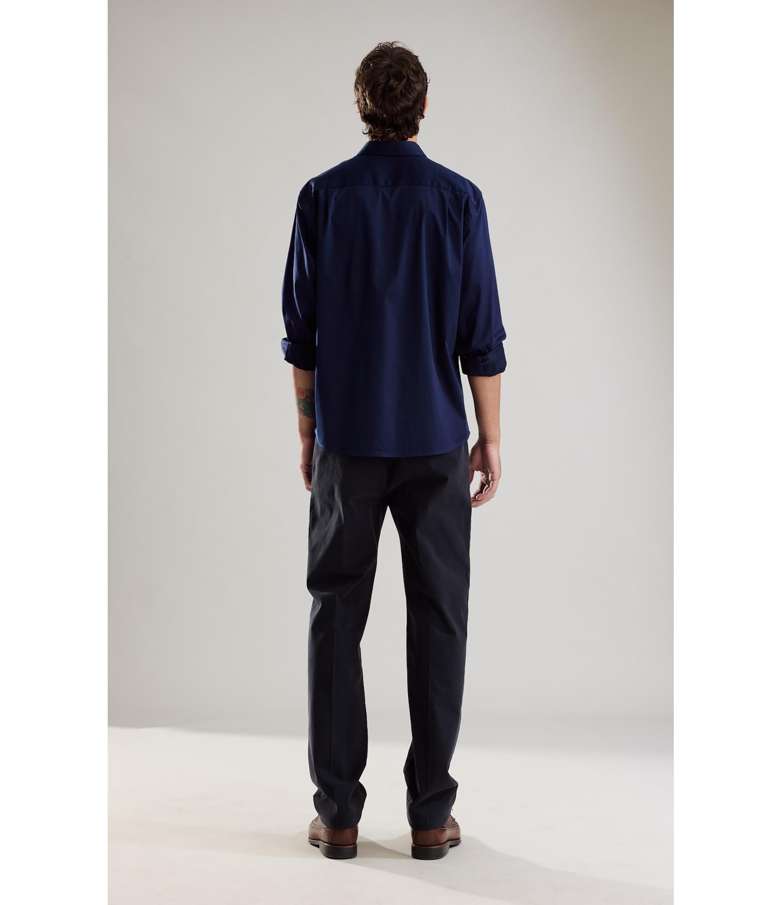 Camisa Cetim Lycra Ml Dark Navy