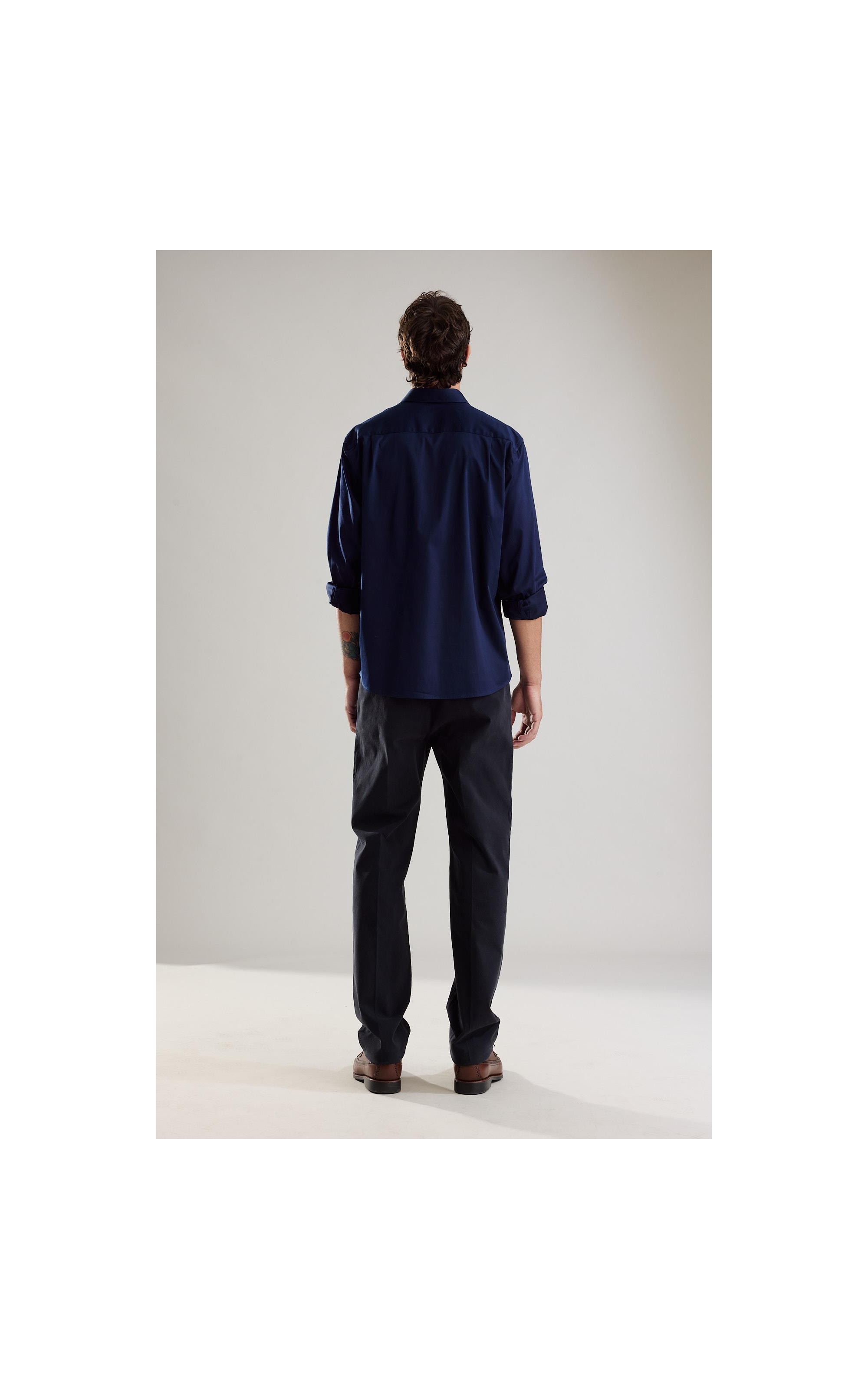 Camisa Cetim Lycra Ml Dark Navy