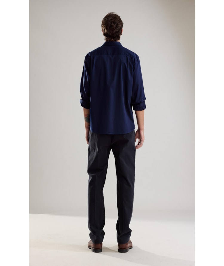 Camisa Cetim Lycra Ml Dark Navy