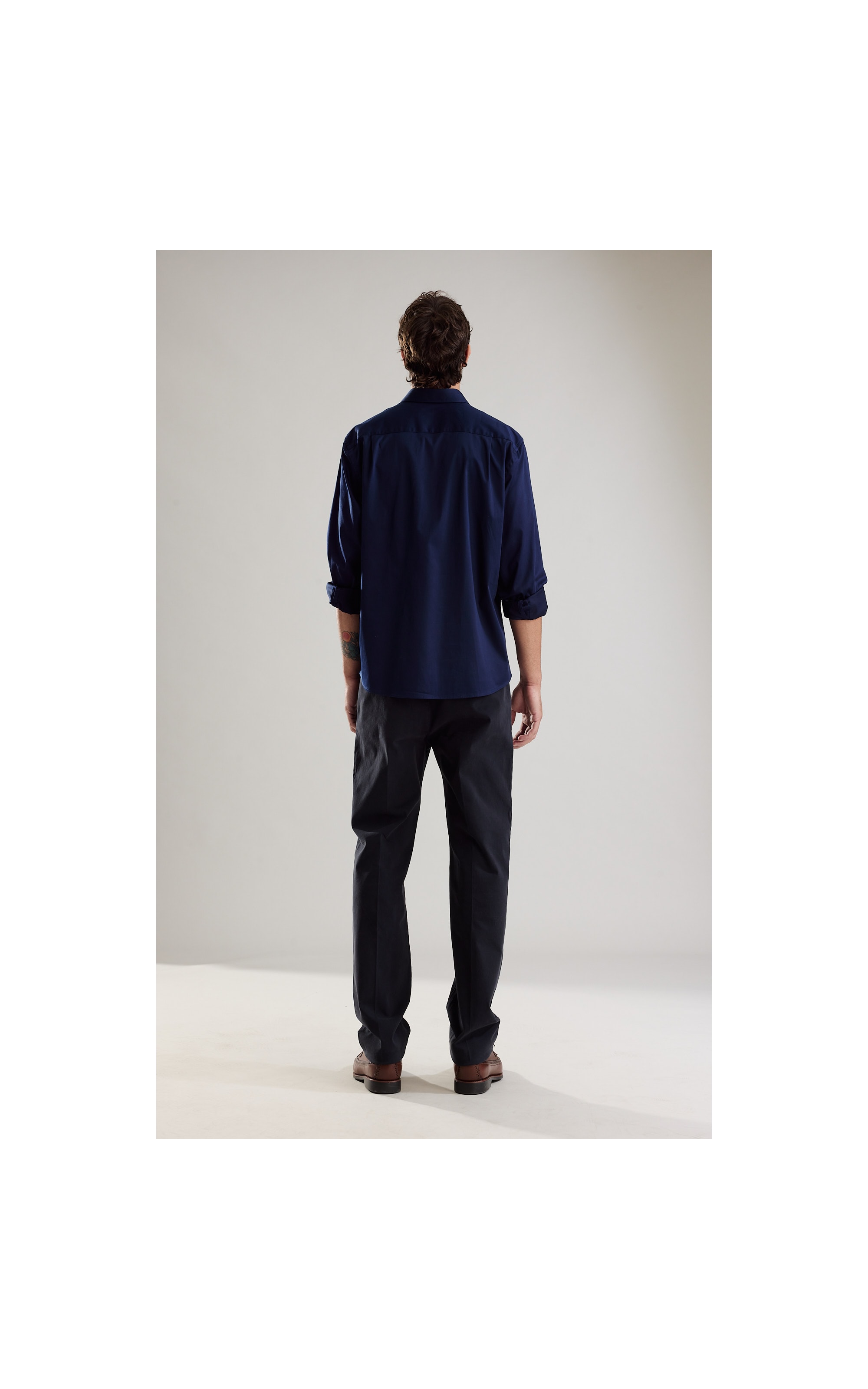 Camisa Cetim Lycra Ml Dark Navy