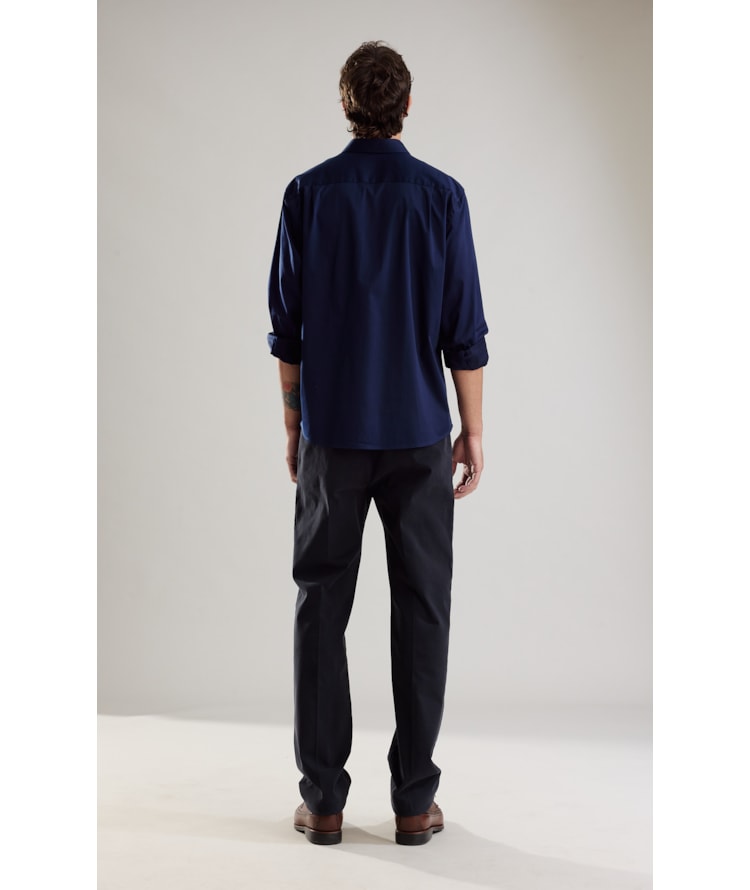 Camisa Cetim Lycra Ml Dark Navy