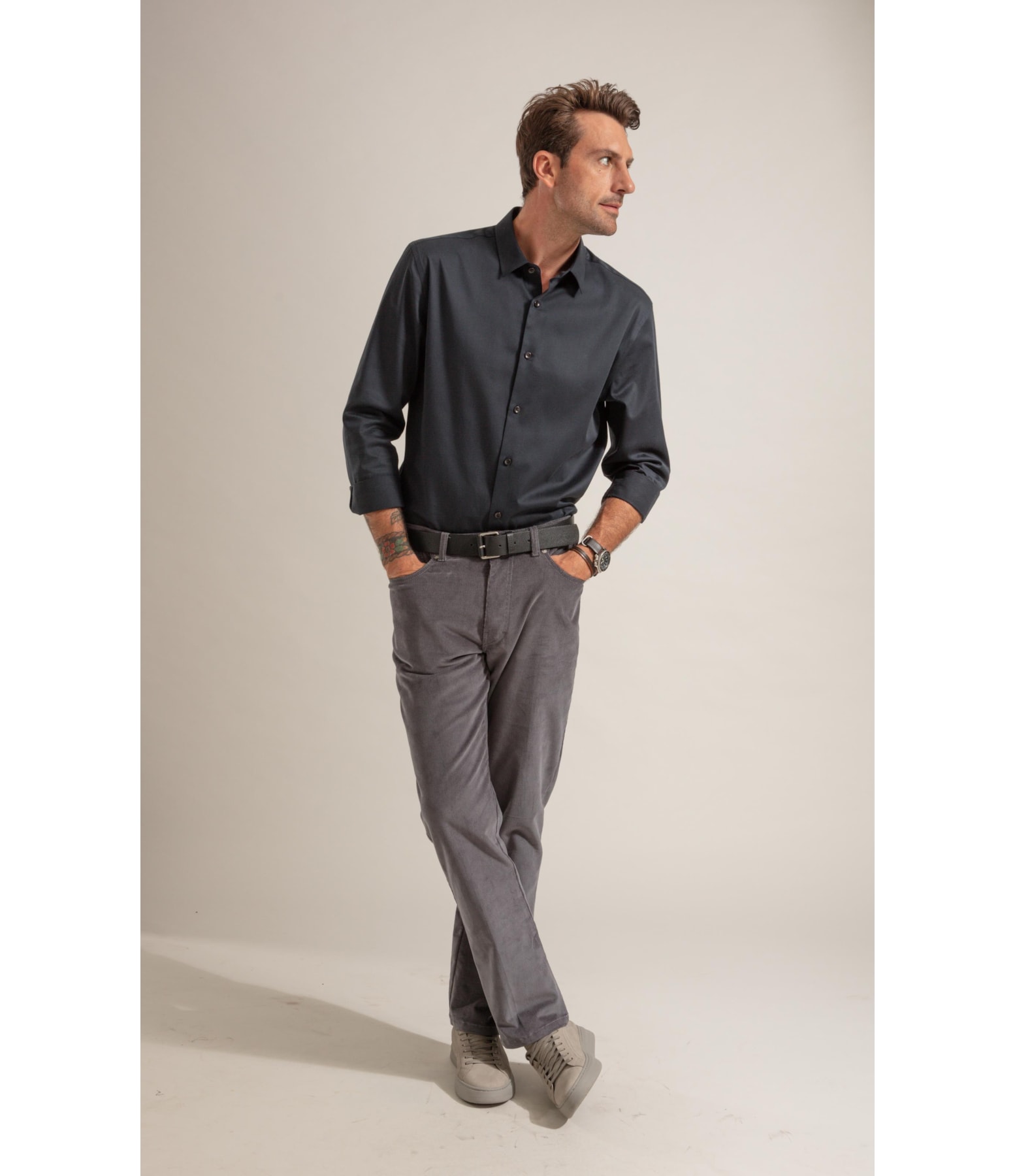 Camisa Cetim Lycra Ml  Dark Navy