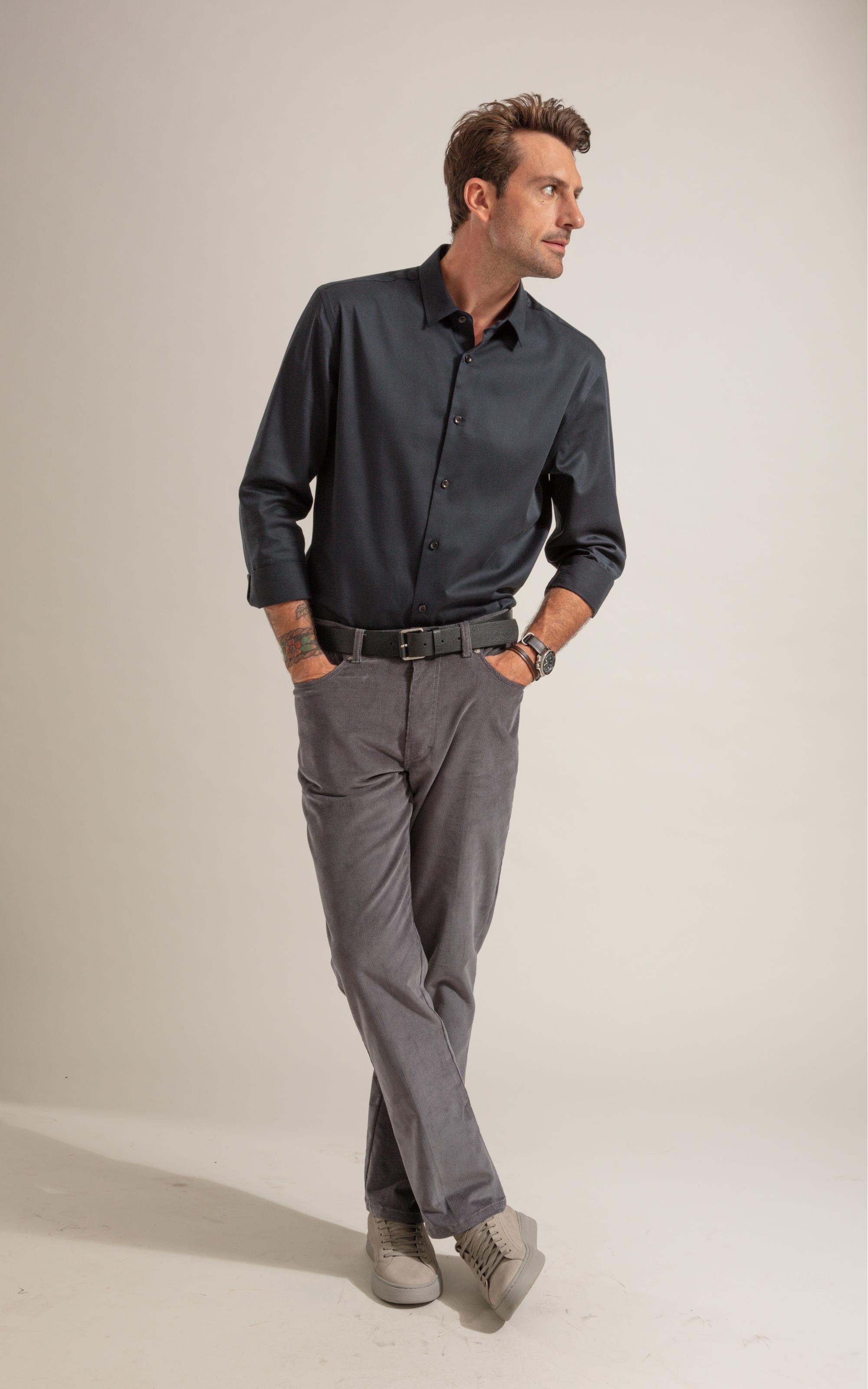 Camisa Cetim Lycra Ml  Dark Navy