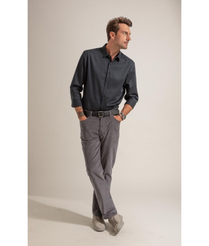 Camisa Cetim Lycra Ml  Dark Navy