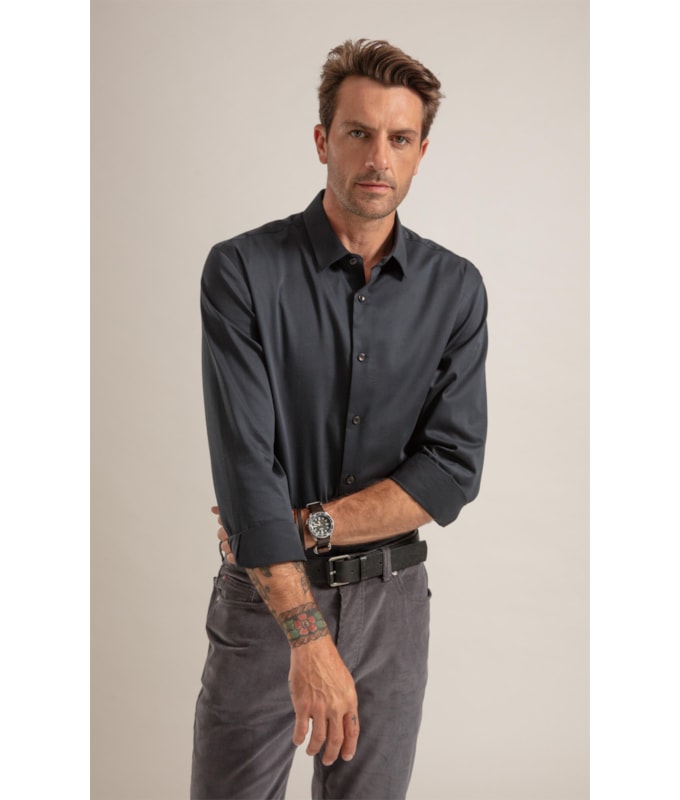 Camisa Cetim Lycra Ml  Dark Navy