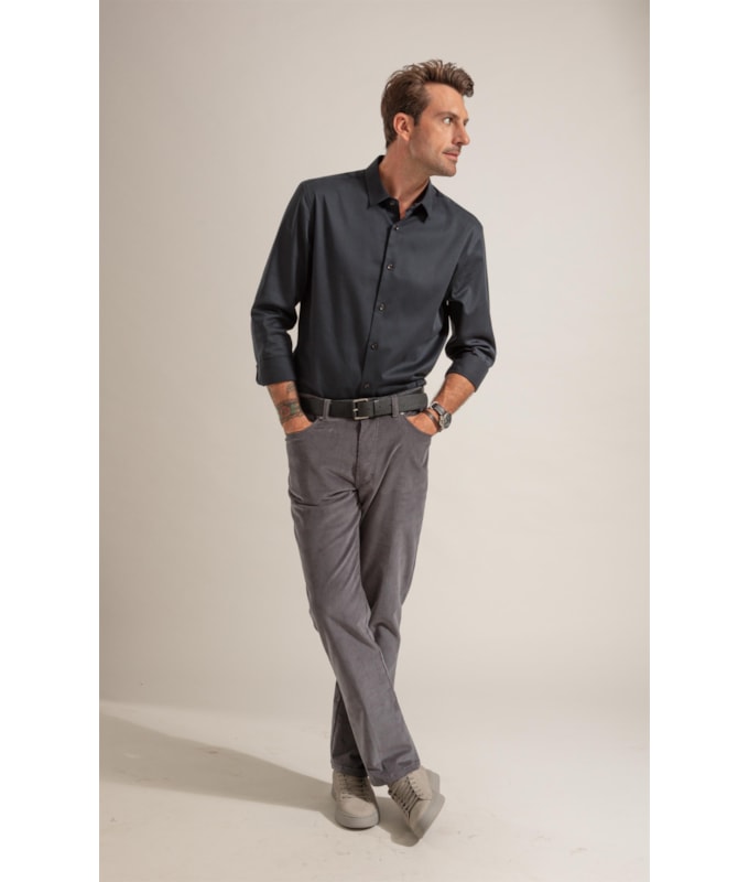 Camisa Cetim Lycra Ml  Dark Navy