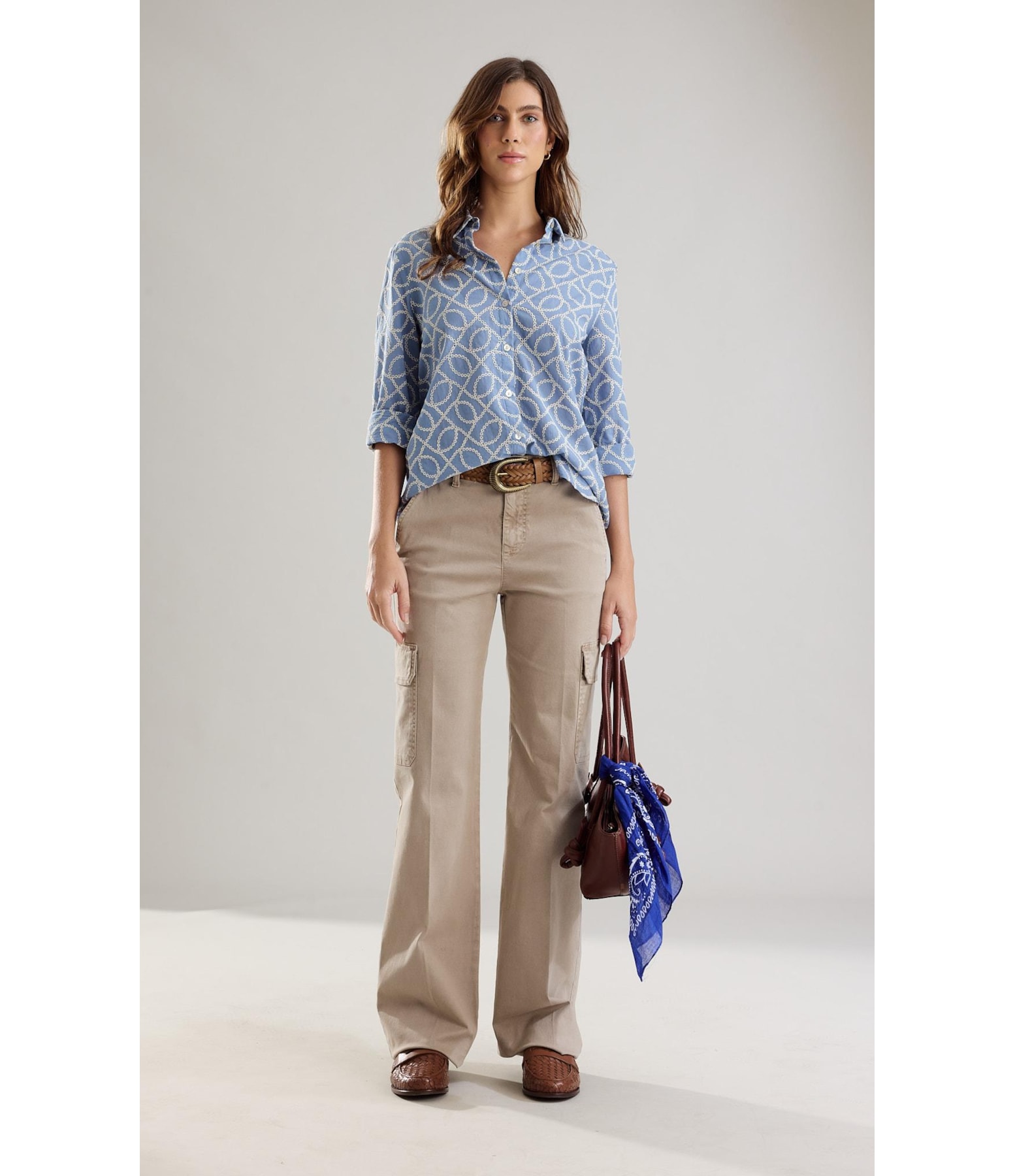 Camisa Classic Bordada  Azul Seco