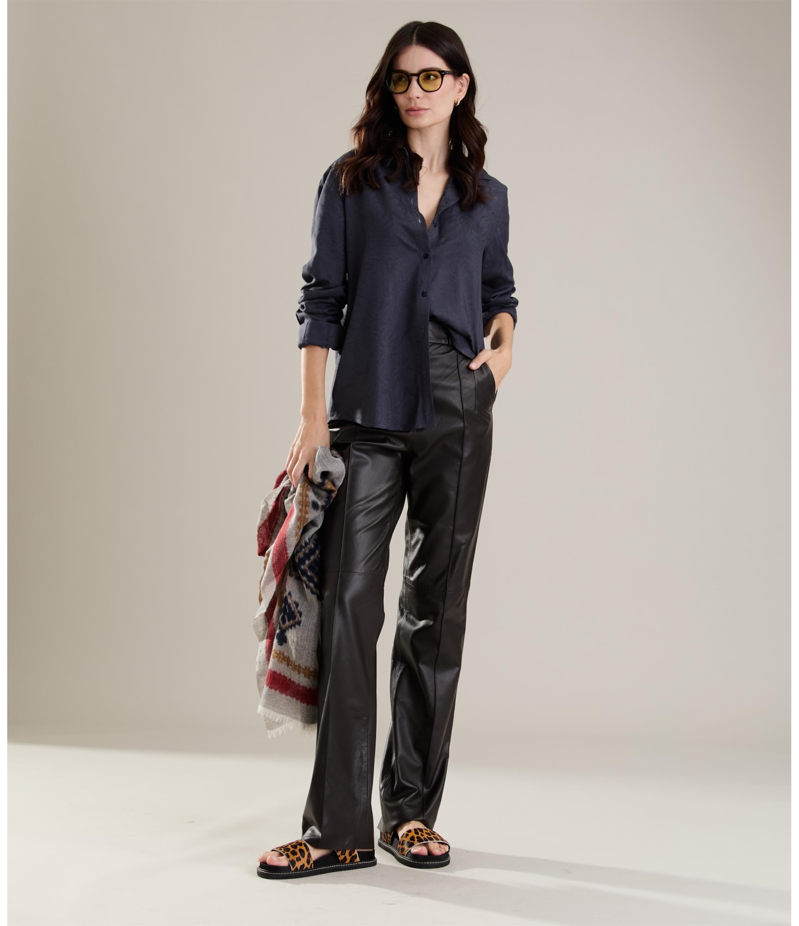 Camisa Classic Jacquard Crivo Algas Dark Navy