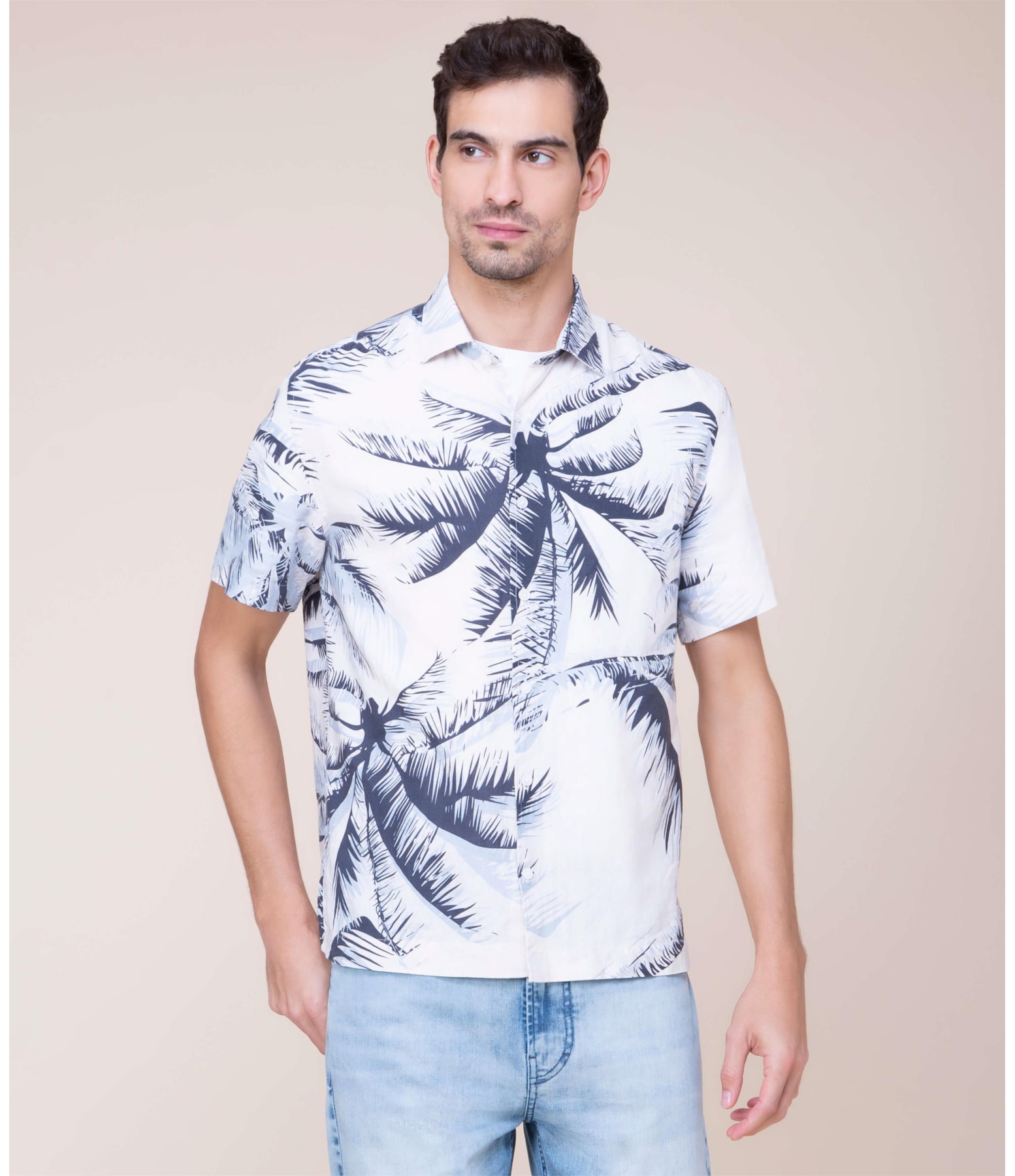 Camisa Coqueiros Estampada Mc Azul Bic