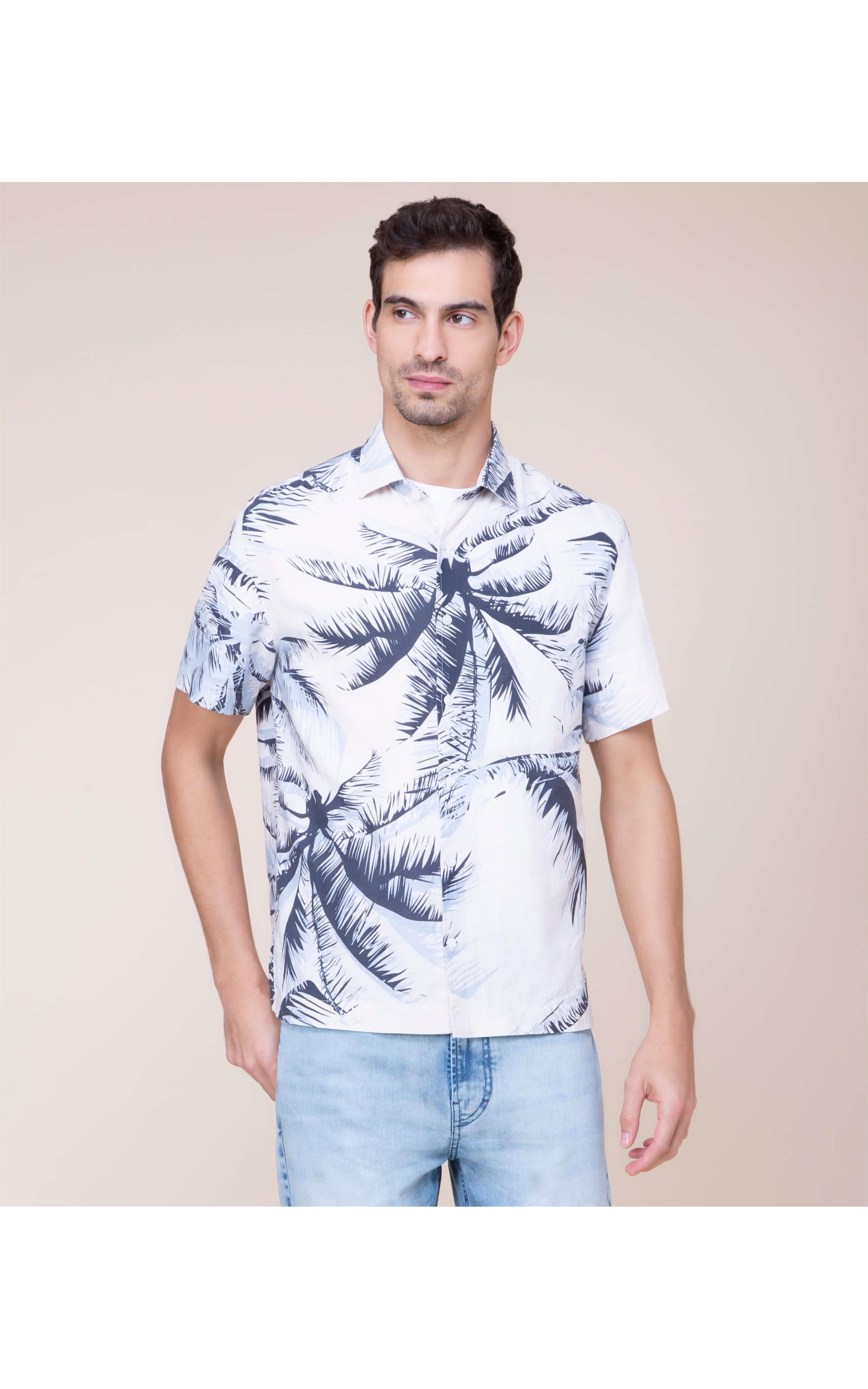 Camisa Coqueiros Estampada Mc Azul Bic