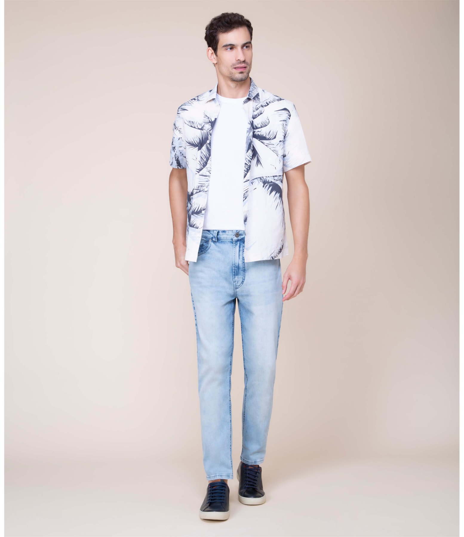 Camisa Coqueiros Estampada Mc Azul Bic
