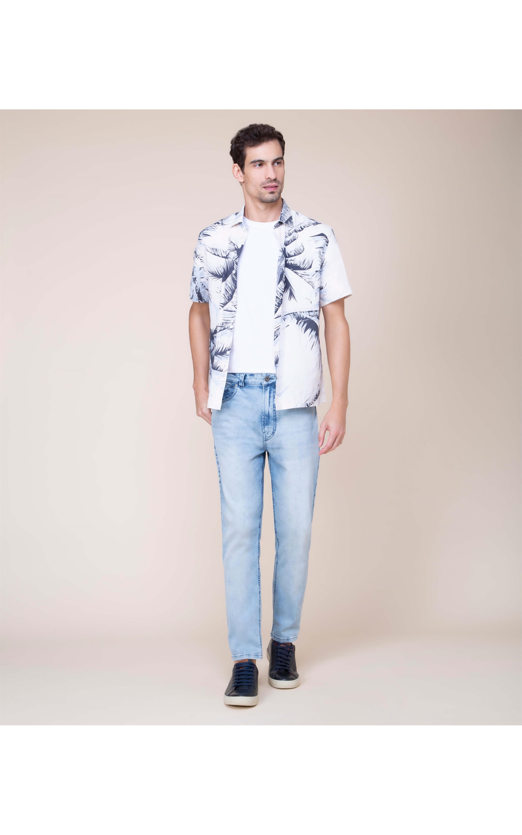 Camisa Coqueiros Estampada Mc Azul Bic