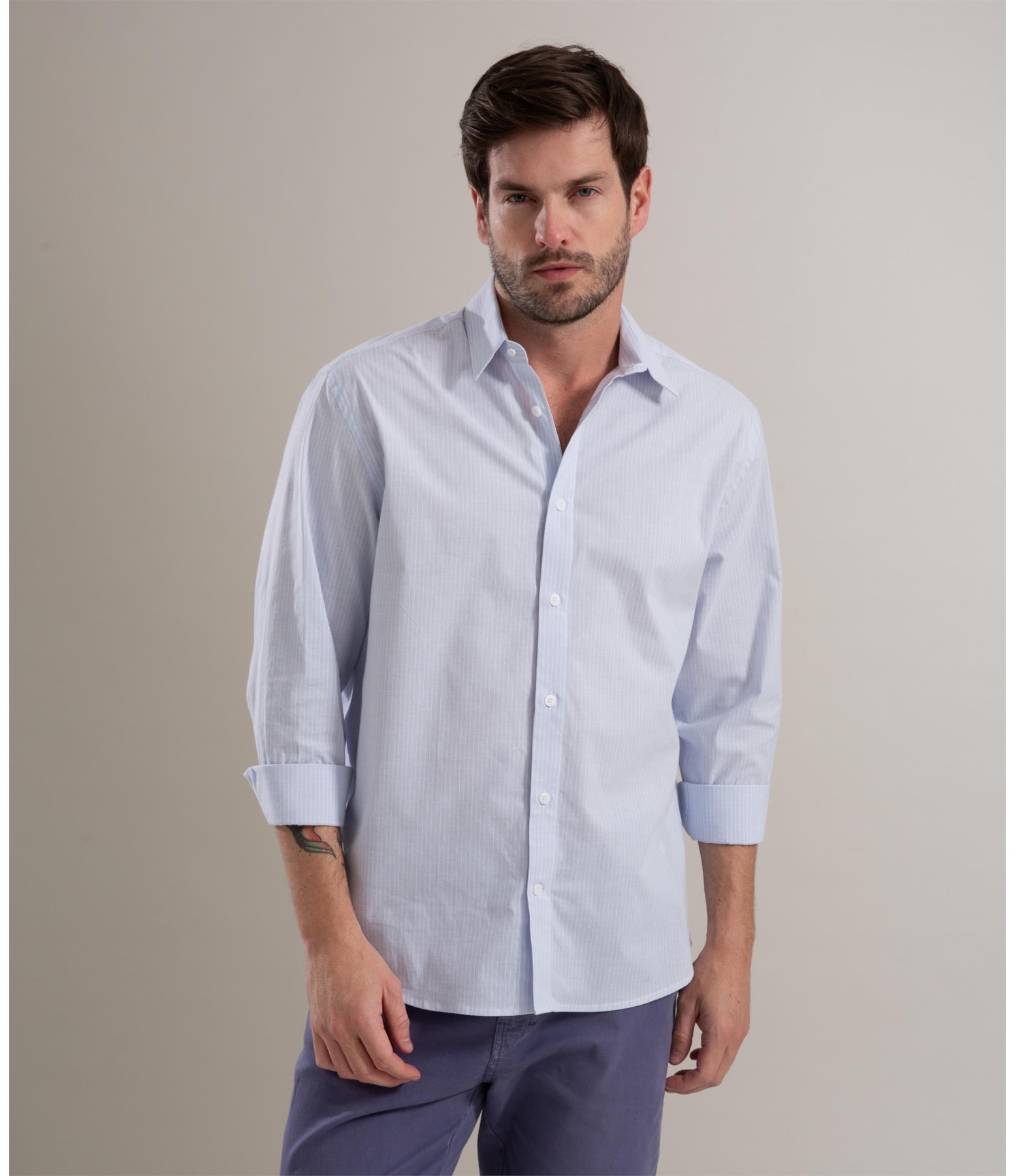 Camisa Cotton Steve Ml Azul Claro