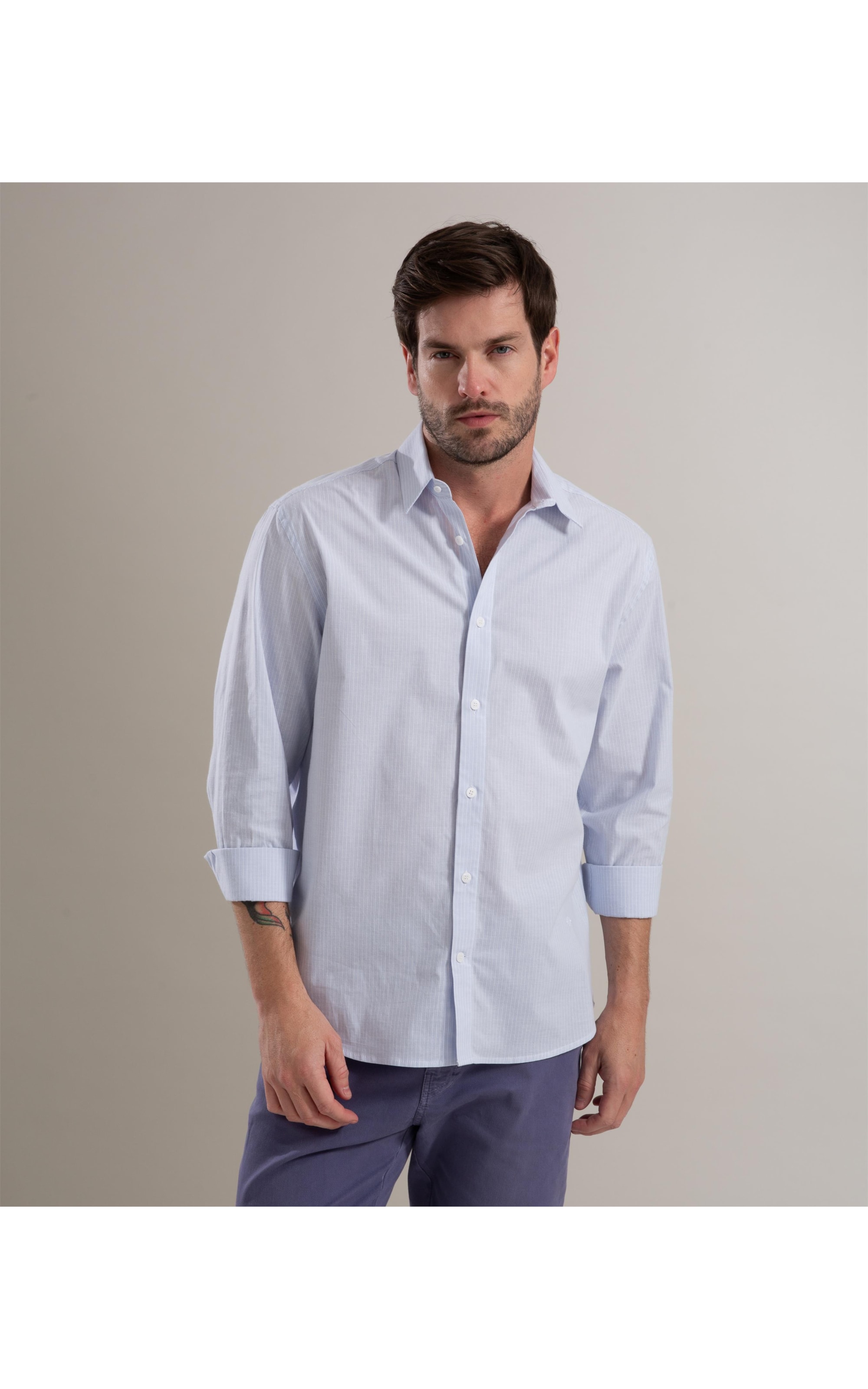 Camisa Cotton Steve Ml Azul Claro