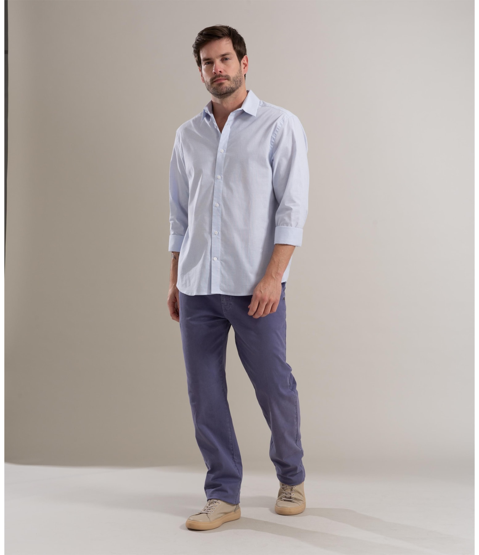Camisa Cotton Steve Ml Azul Claro