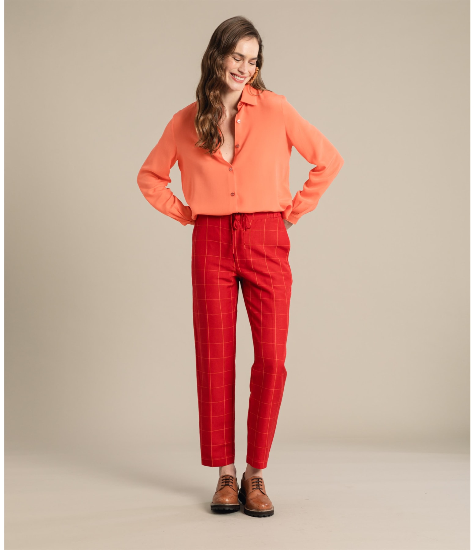 Camisa Dalia Seda Lisa Coral